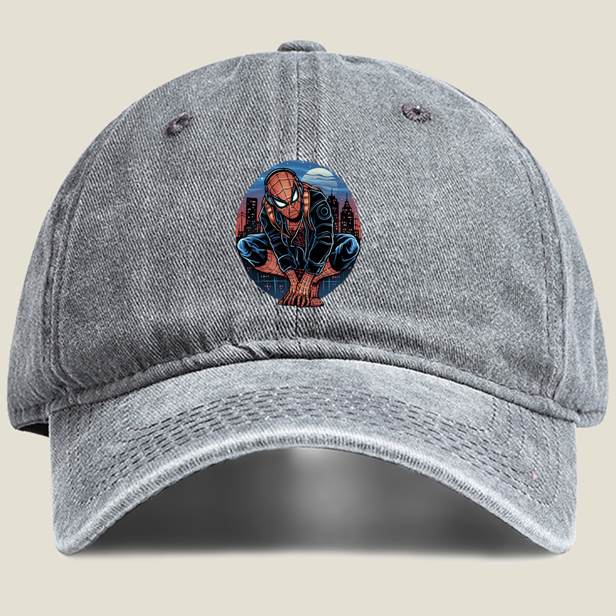Spider-Man in Urban Night Scene - Washed Denim - Baseball Cap