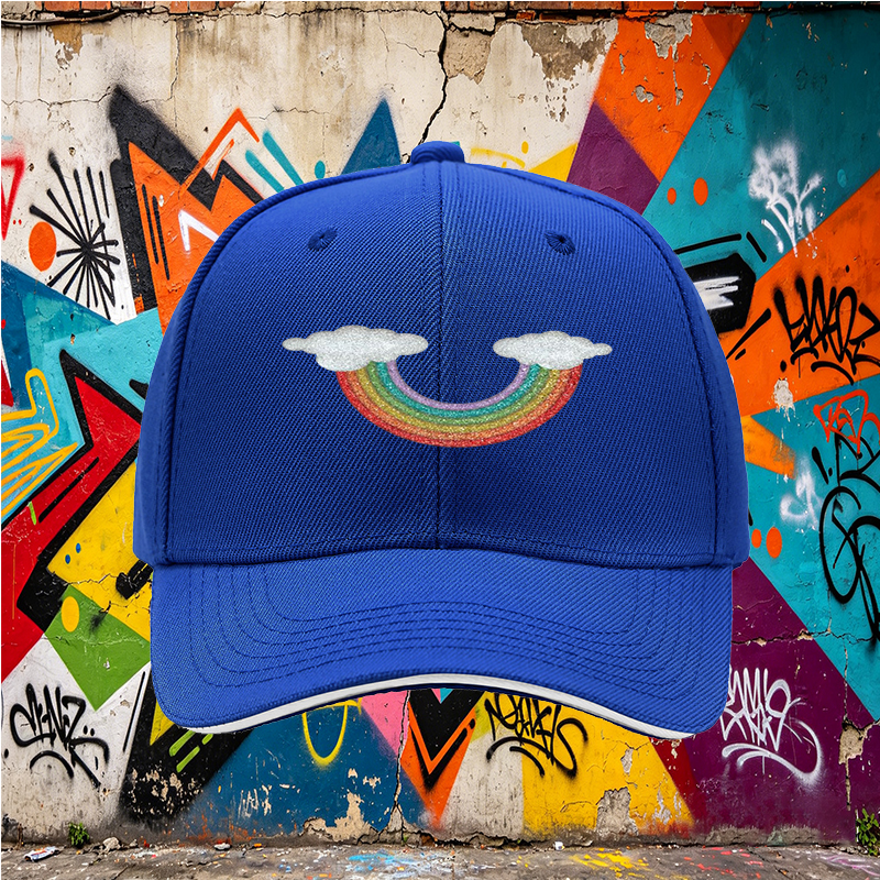 Unisex Classic Sandwich Hat with Glitter Rainbow and Cloud Print - Perfect for Outdoor Activities, Festivals, and Casual Wear - Ideal for Adults Seeking Fun and Stylish Headwear