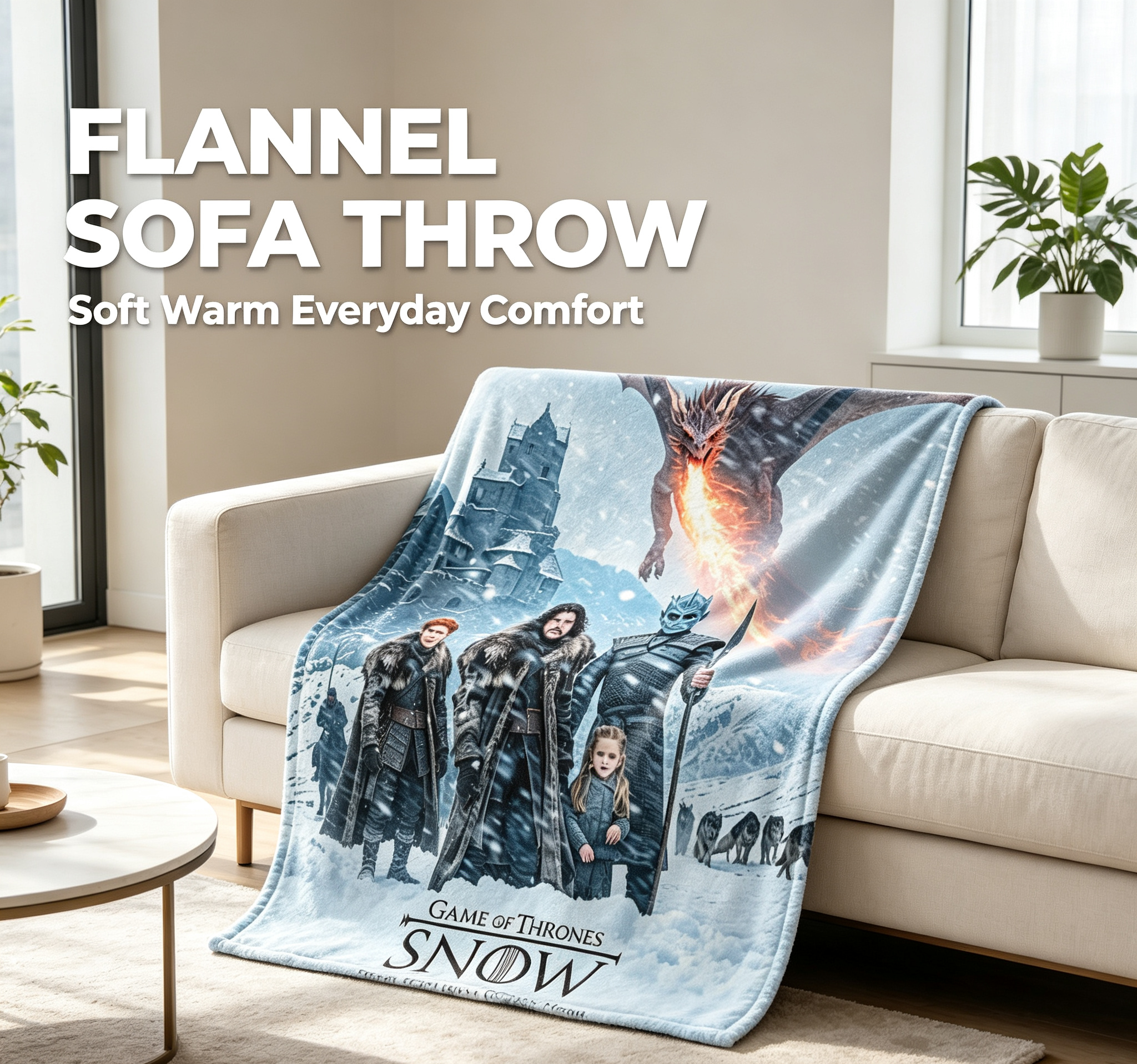Custom Face Blanket Game of Thrones Snow Flannel Blanket for Winter Nights Cozy Living Room Decor Gift Idea for Fans 2025