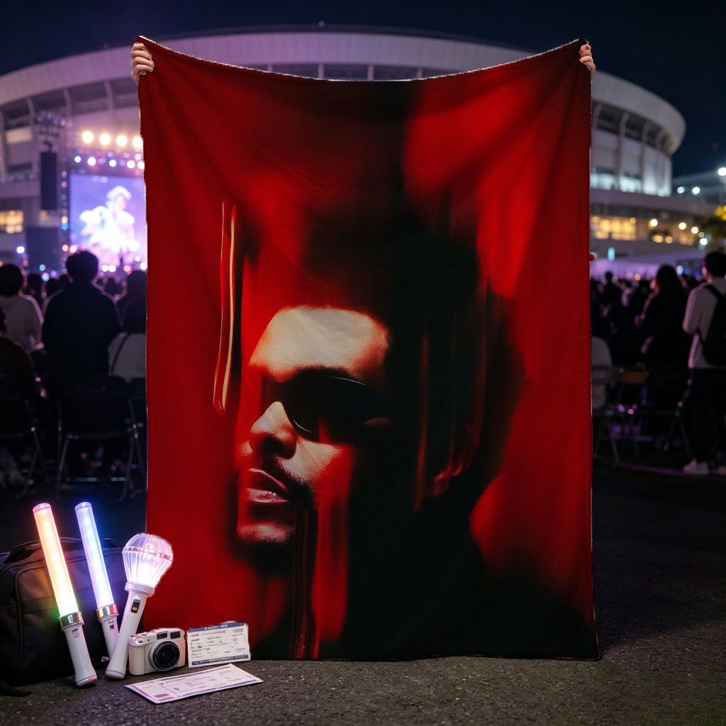 The Weeknd in a Dark Red Scene with Dramatic Lighting and Blurred Motion Effect - Blankets