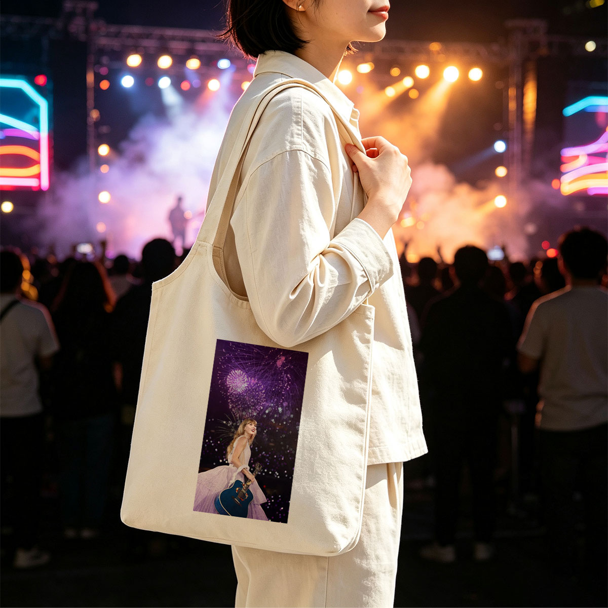 Taylor Swift Live Performance with Fireworks and Acoustic Guitar - Canvas shoulder bags/