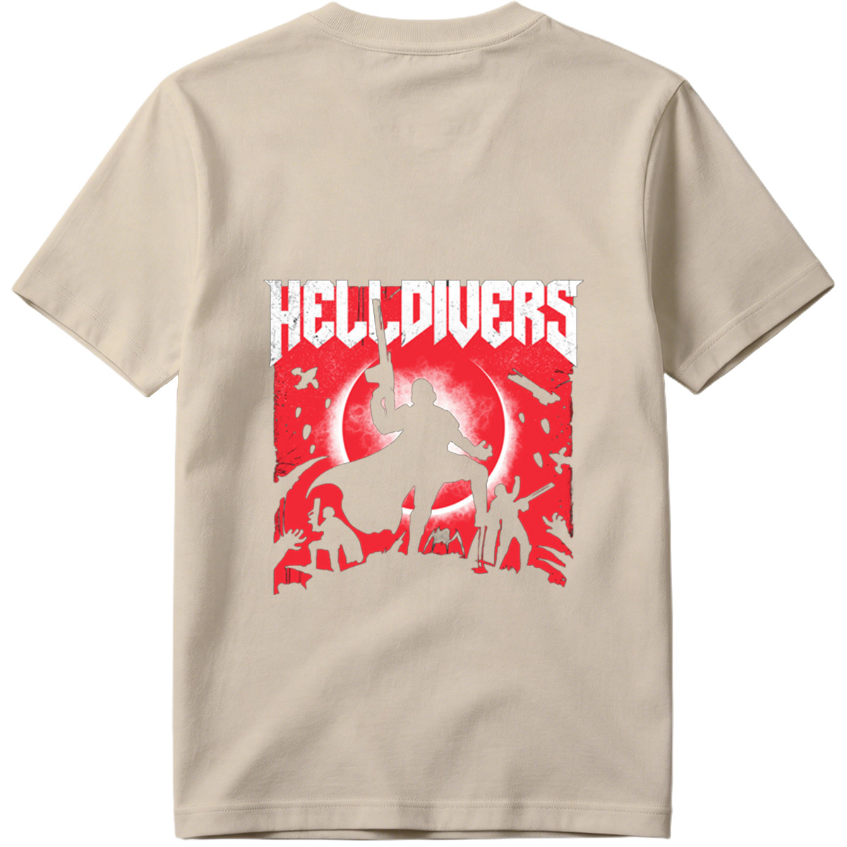 Helldivers: Silhouetted Warriors Against a Crimson Sky - Tee