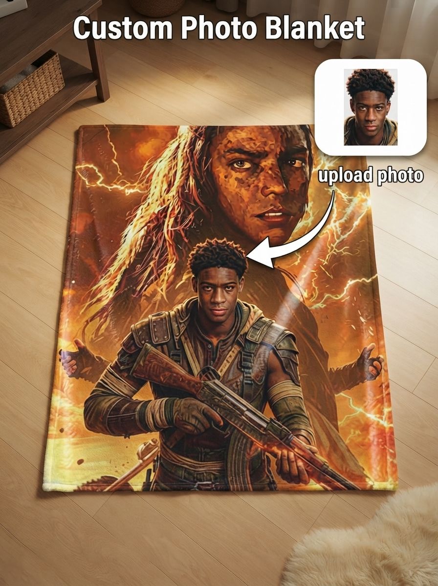 Custom Photo Face Blanket Personalized Fantasy Warrior Flannel Throw Ultra Soft Anti-Pilling Cozy Bed Couch Keepsake