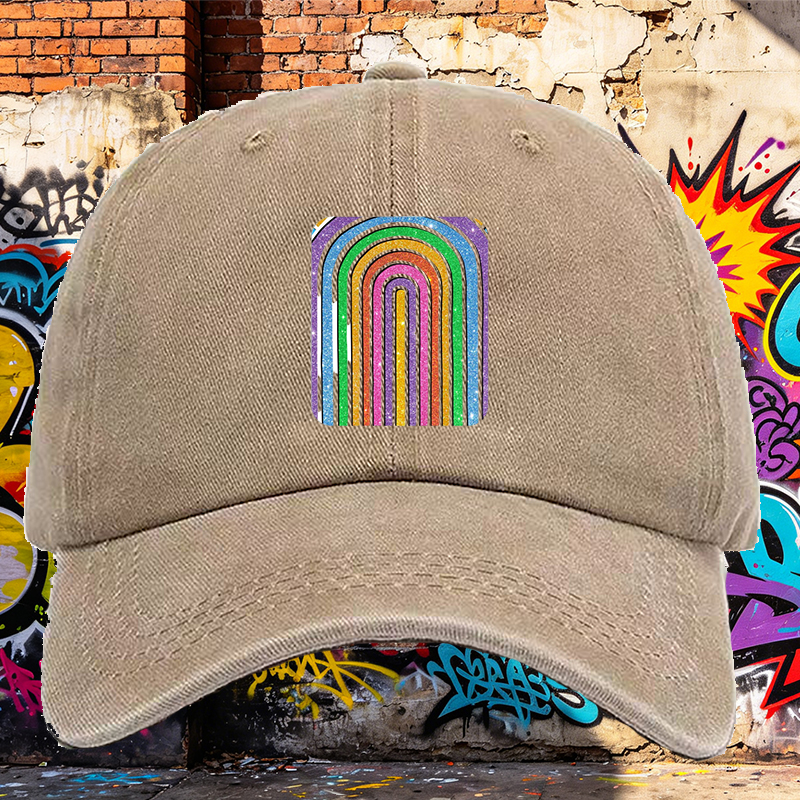Men's Printed Washed Cap Rainbow Glitter Pattern Casual Round Brim Summer Lightweight Hat for Outdoor Activities and Streetwear Fashion Adults