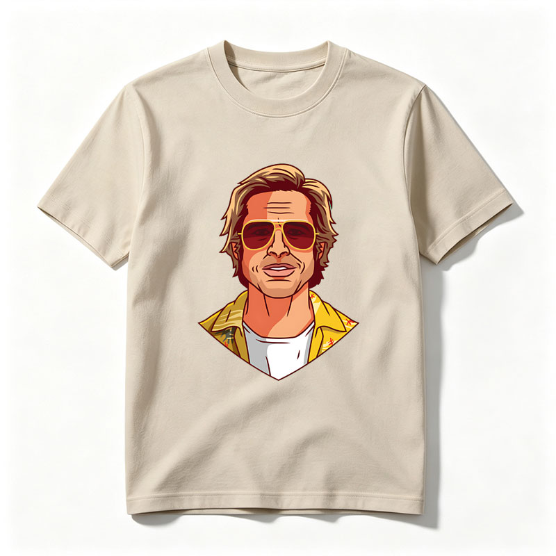 Brad Pitt in Aviator Sunglasses and Yellow Jacket - Tee