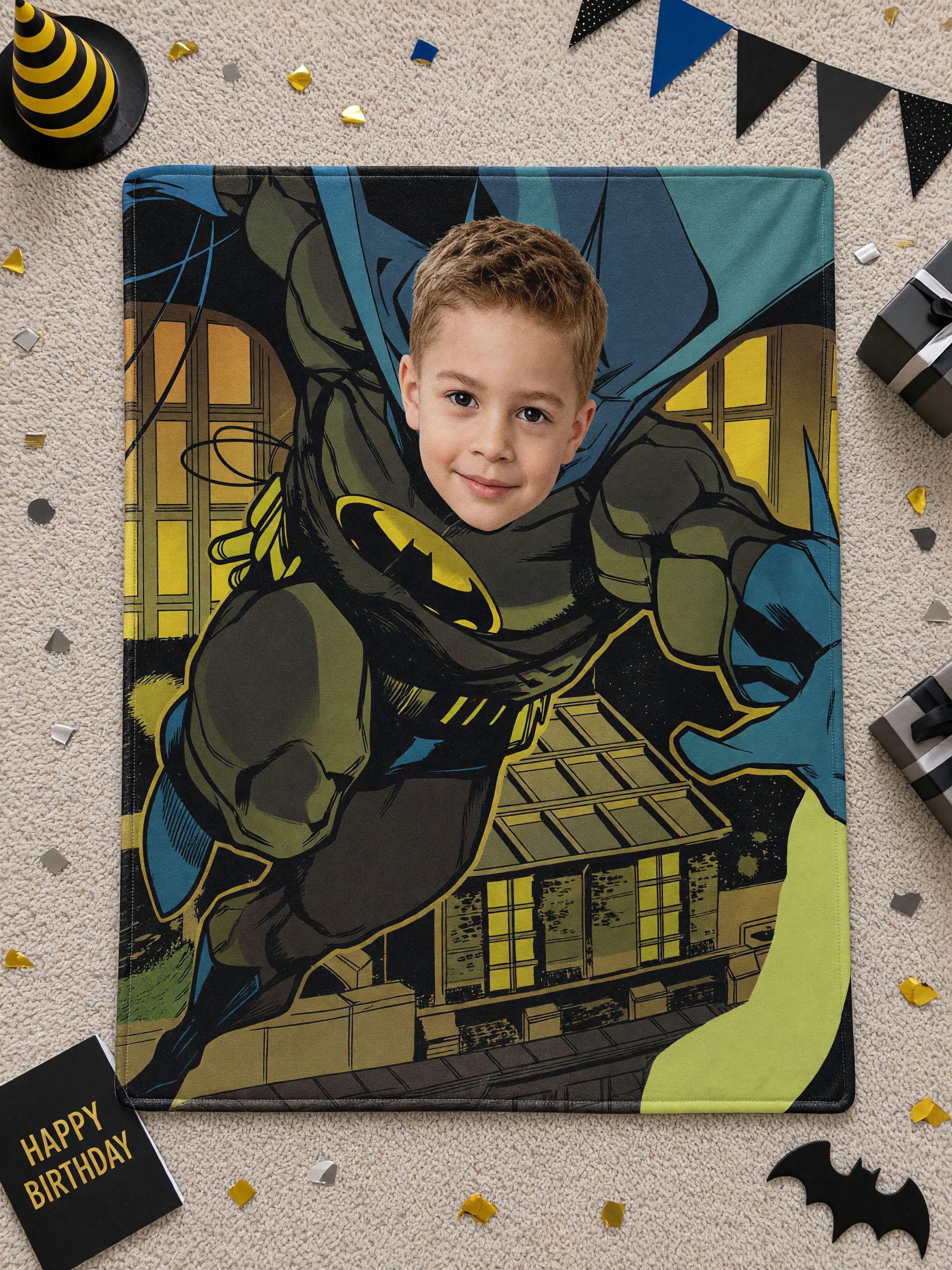 Custom Superhero Face Photo Flannel Blanket Personalized Comic Hero Fleece Throw Lightweight Soft Cozy Cover Bed Couch
