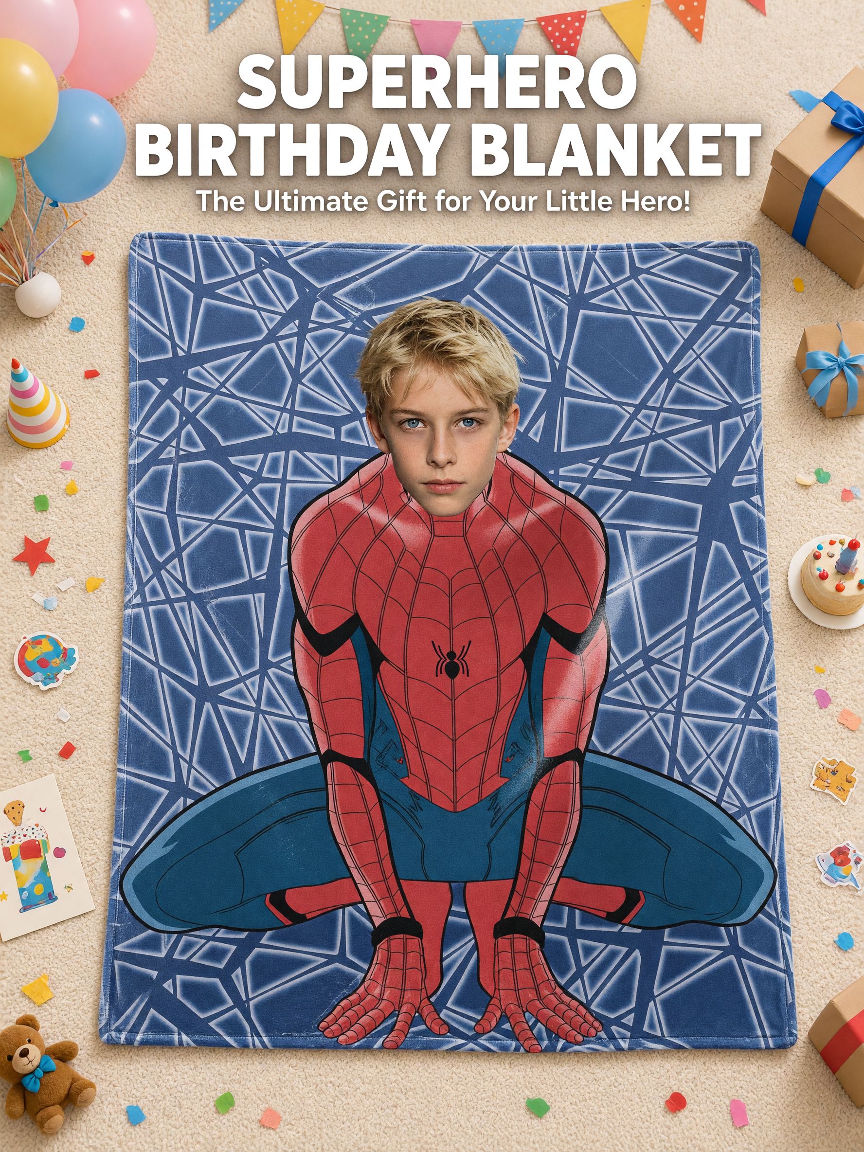 Custom Face Photo Blanket Personalized Superhero Costume Flannel Throw Ultra Soft Cozy Fleece Gift for Kids Adults