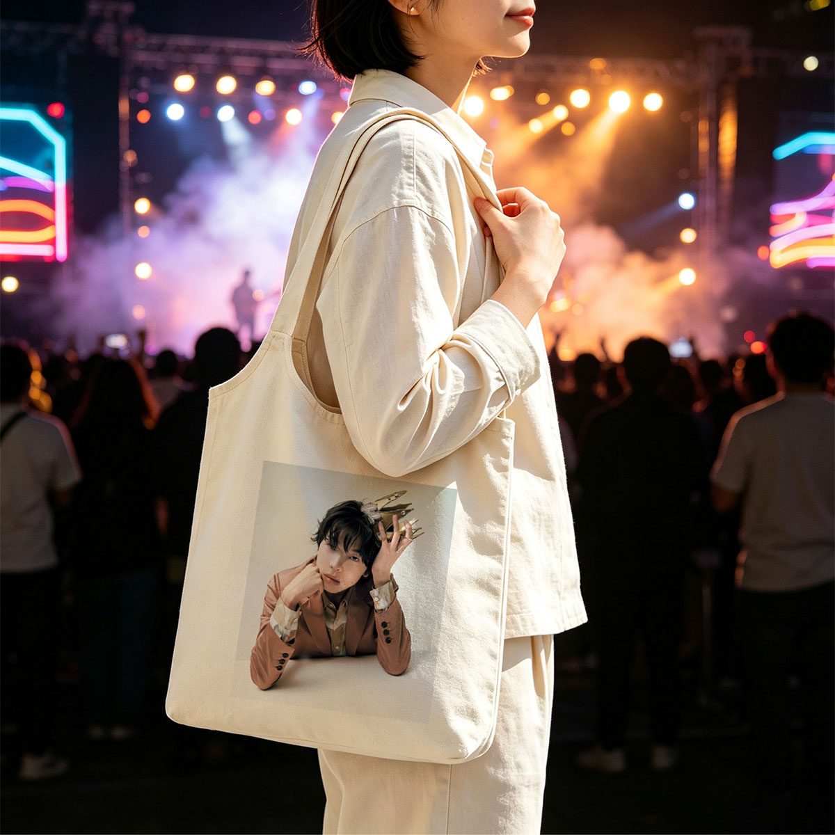Kento Yamazaki in a Stylish Pose Wearing a Gold Crown and Brown Blazer - Canvas shoulder bags/