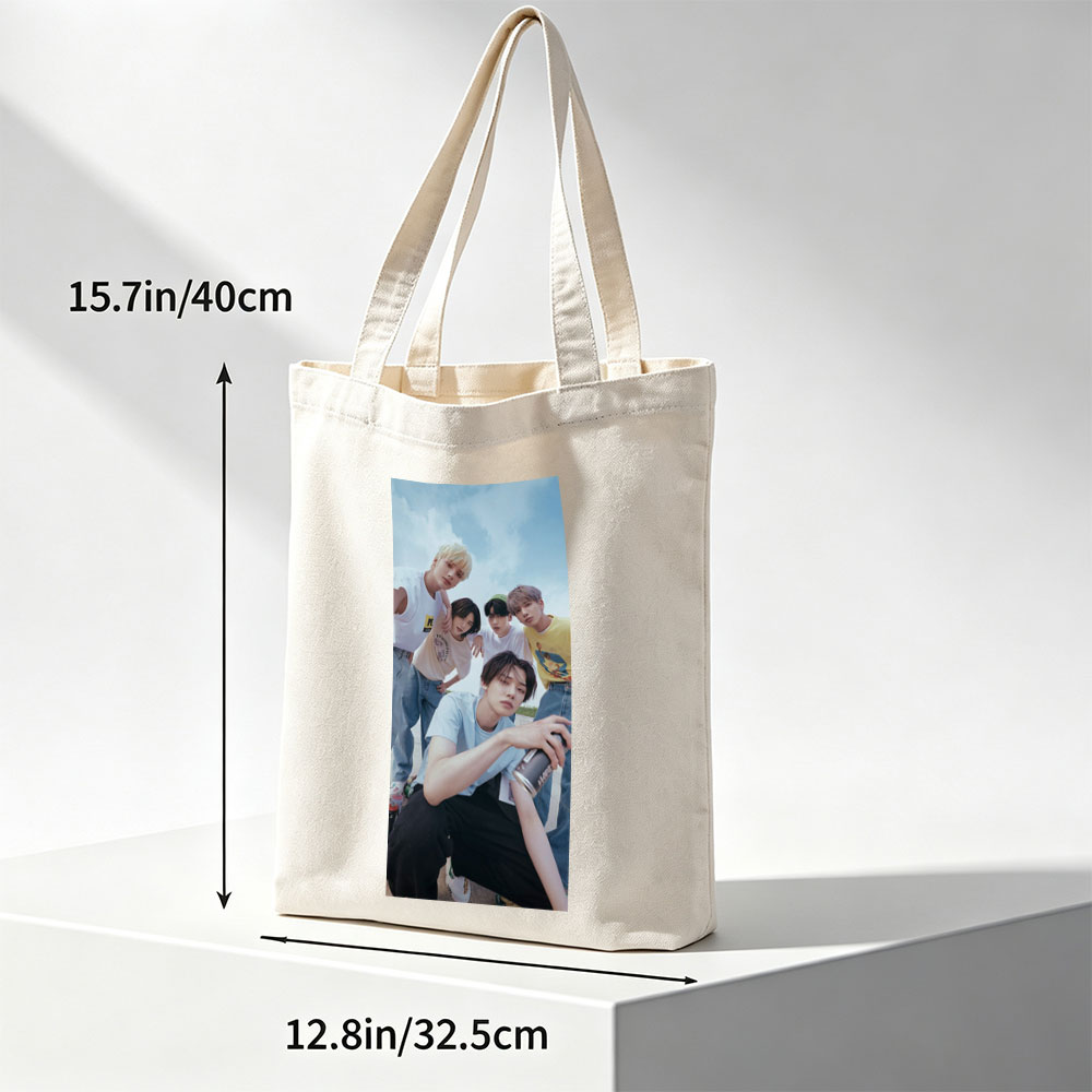 TXT Members in Casual Outfit Pose Outdoors with Cans and Expressive Gestures - Canvas tote bags