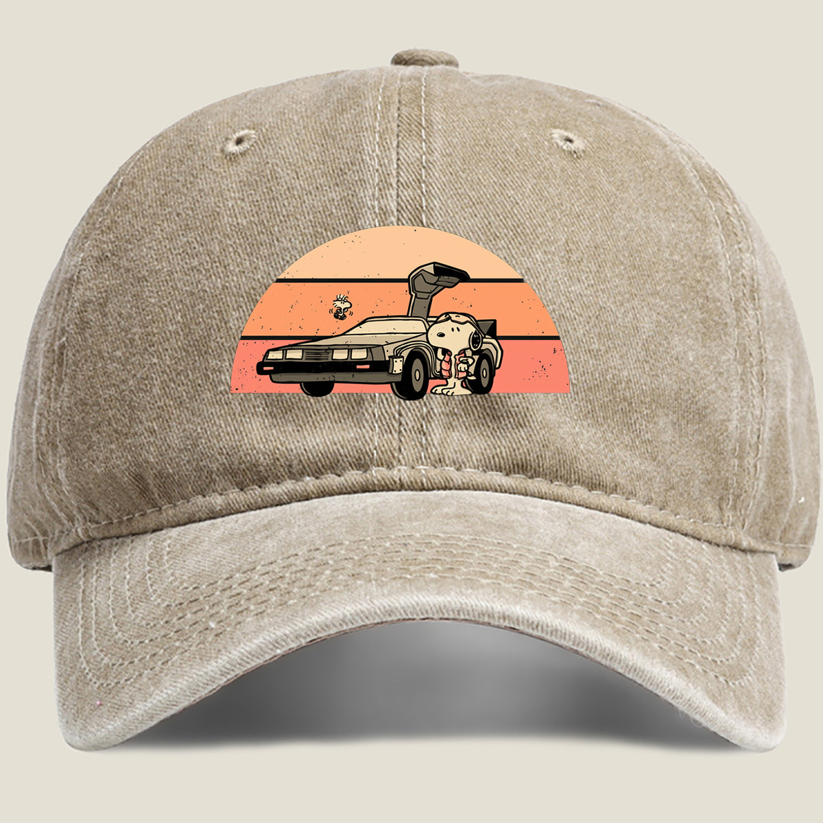 Snoopy and Woodstock in a DeLorean - Washed Denim - Baseball Cap