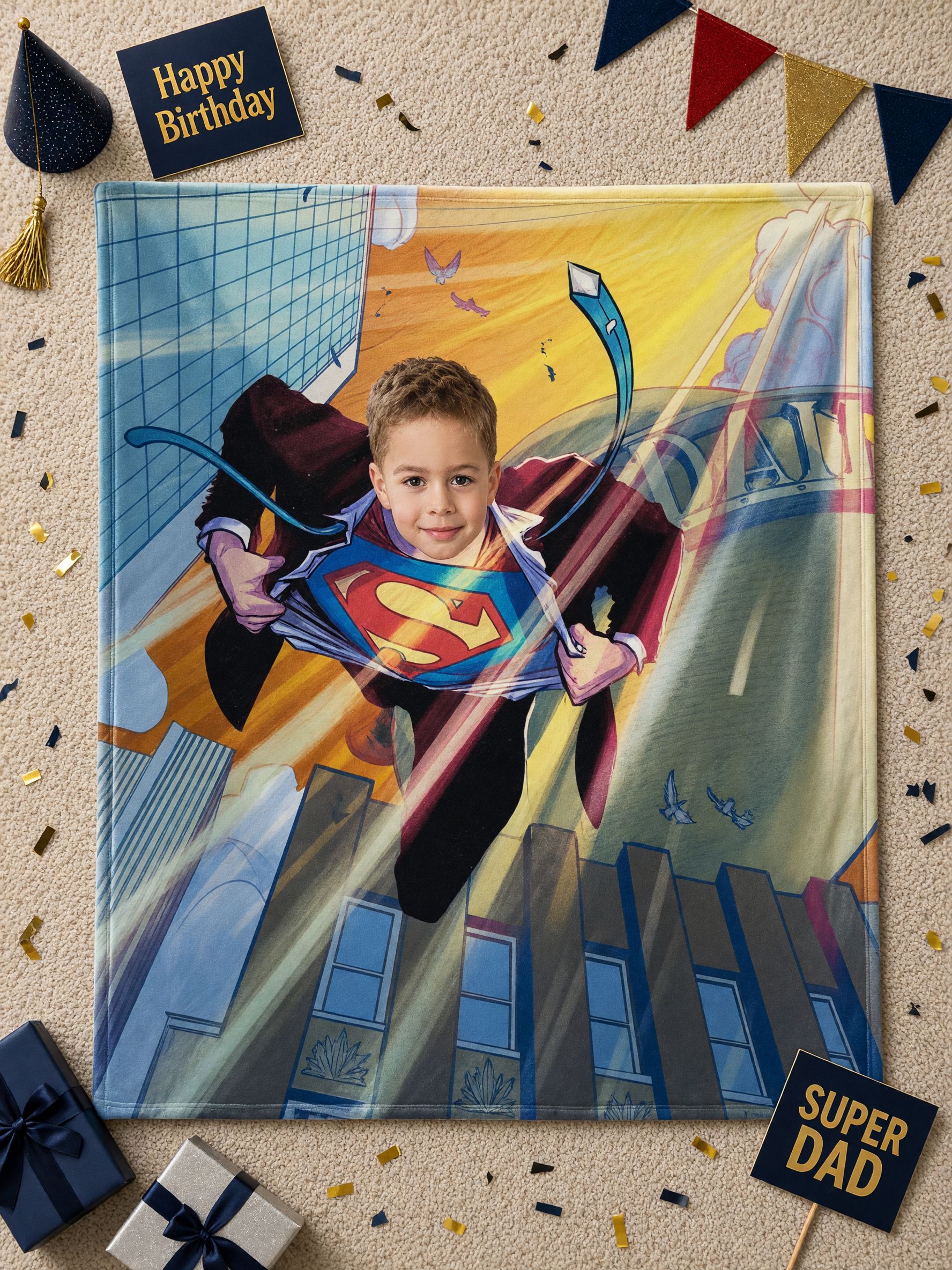Custom Face Superhero Flannel Fleece Blanket Personalized Photo Comic Throw Skin Friendly Warm Plush Cover for Kids and