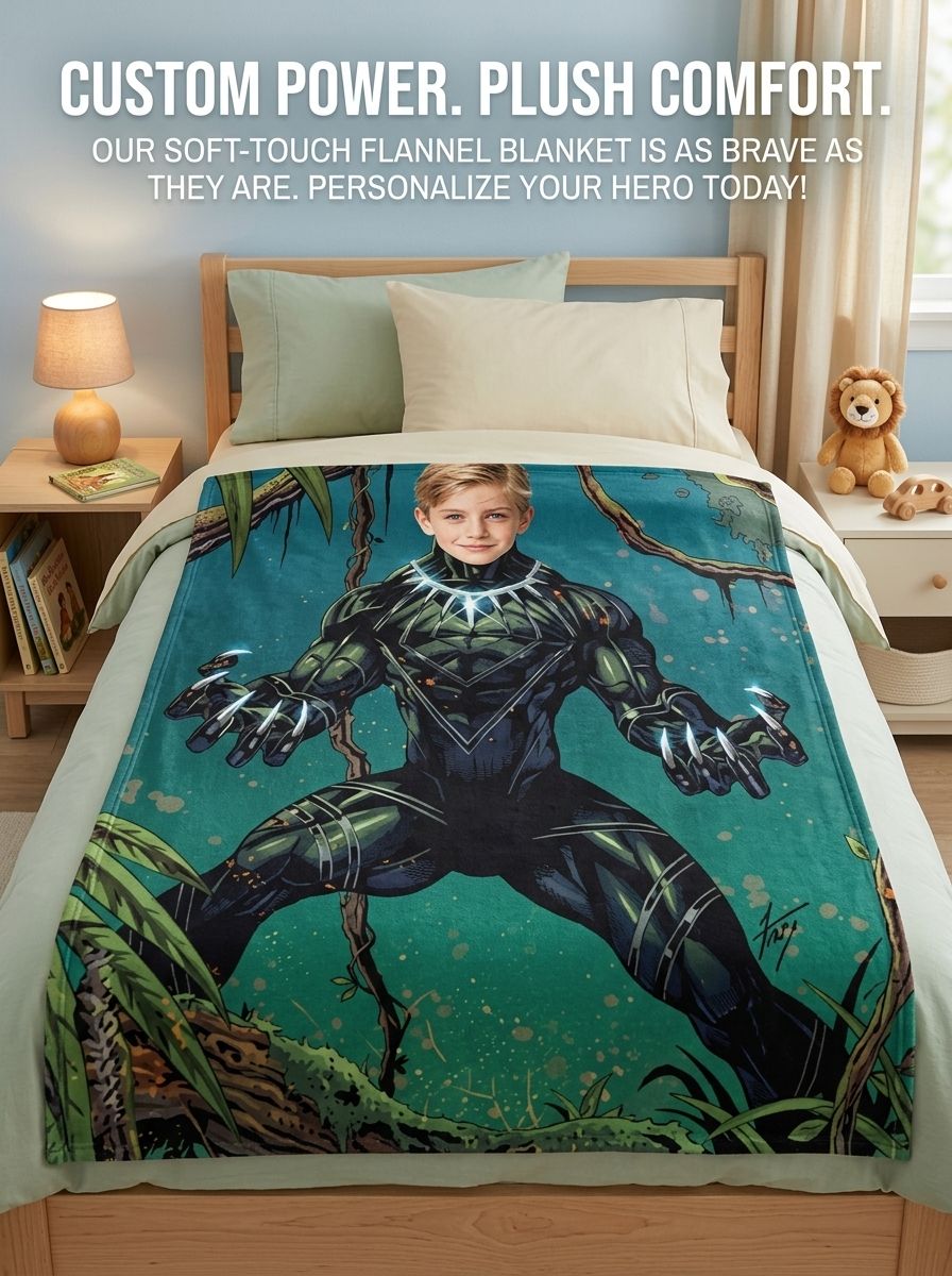 Custom Face Superhero Flannel Fleece Blanket Soft Personalized Photo Throw for Bed Couch Ideal Gift