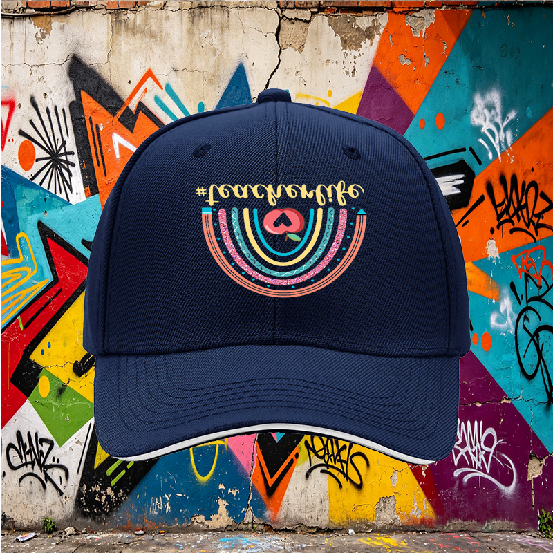 Unisex Classic Sandwich Hat with Rainbow Apple Teacherlife Print - Perfect for Teachers, Educators, and School Events - Ideal Gift for Teaching Professionals