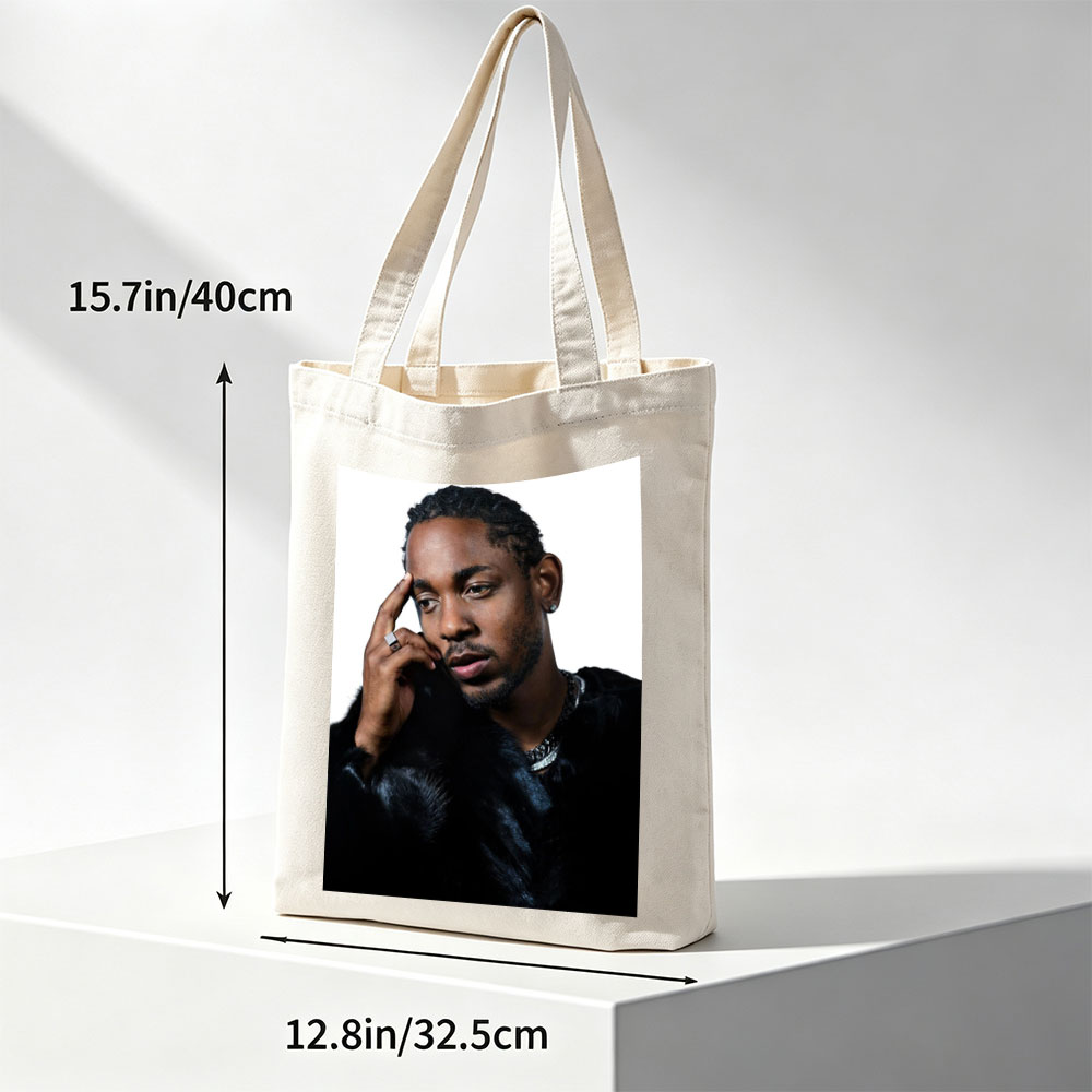 Kendrick Lamar in a Stylish Pose Wearing a Black Fur Coat and Silver Jewelry - Canvas tote bags