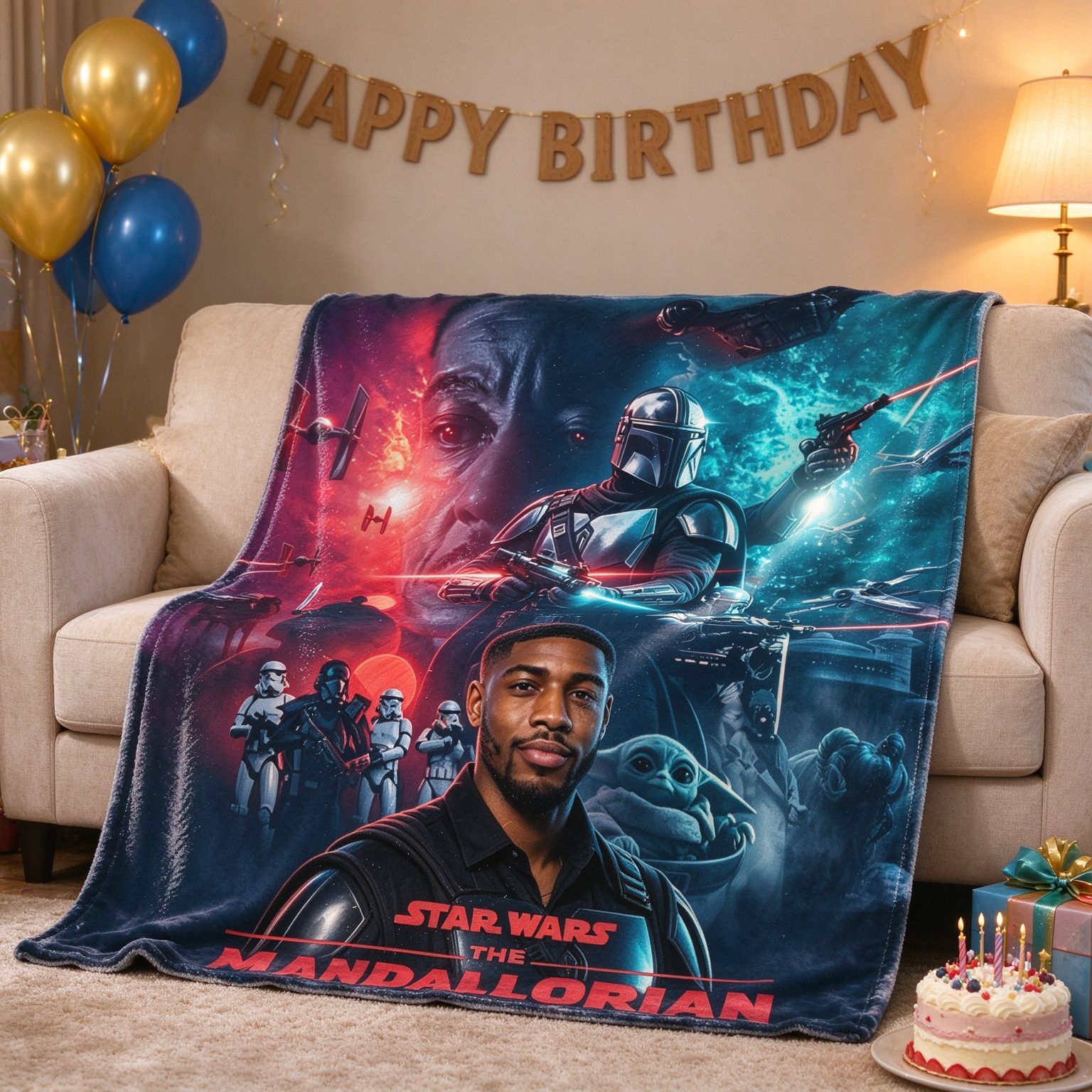 Custom Photo Face Flannel Blanket Personalized Sci-Fi Galaxy Hero Throw Velvety Soft Anti-Pilling Fleece Wrap Ideal