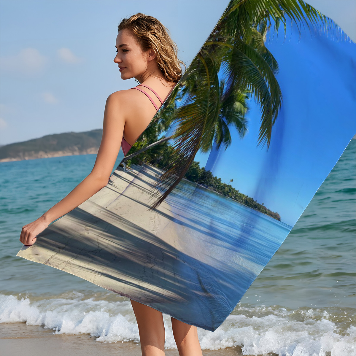 Tropical Beach with Palm Trees and Clear Blue Water - Beach towels