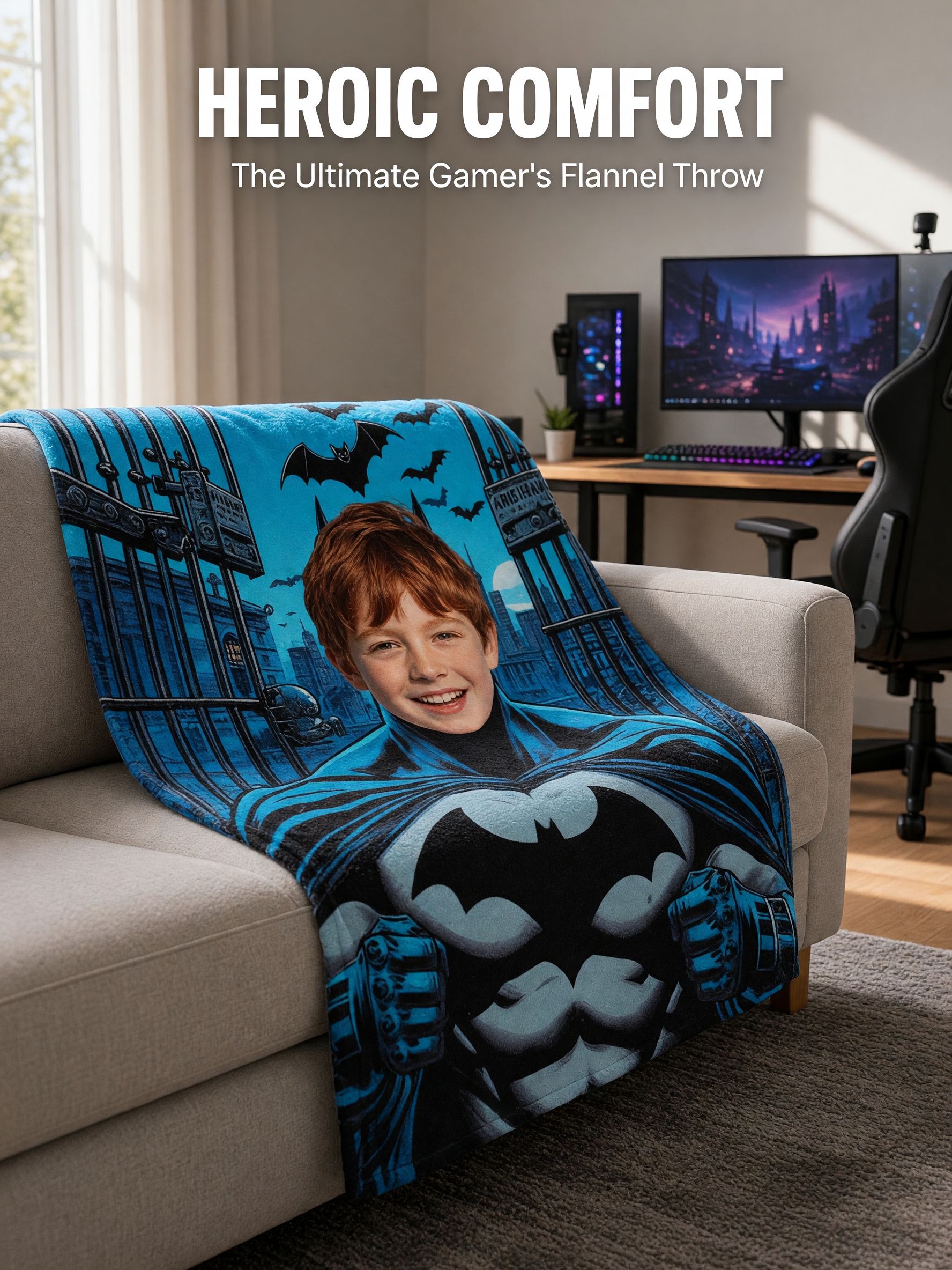Custom Superhero Photo Blanket Ultra Soft Anti Pilling Flannel Fleece Throw Cozy Personalized Gift for Bed Couch