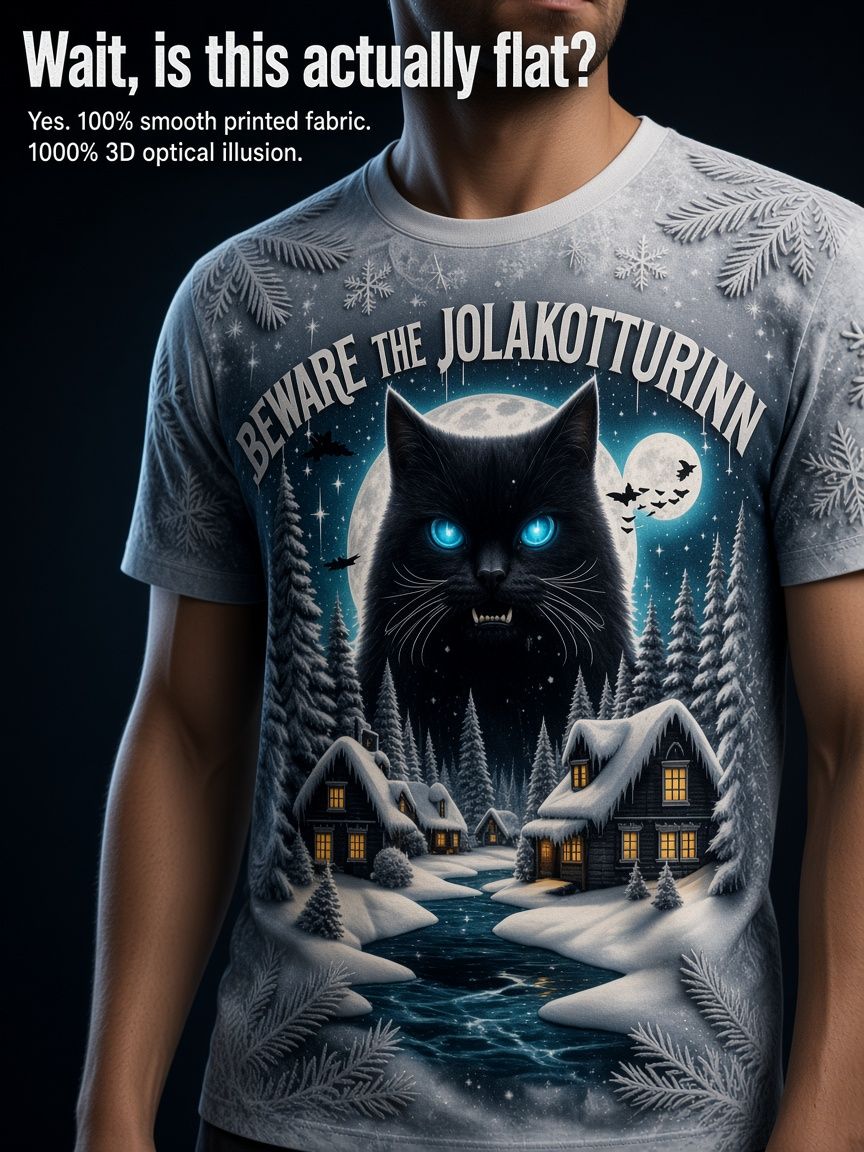 Jolakotturinn Yule Cat 3D Optical Illusion Graphic Tee Breathable Athletic Mesh T-Shirt for Casual and Sports Wear
