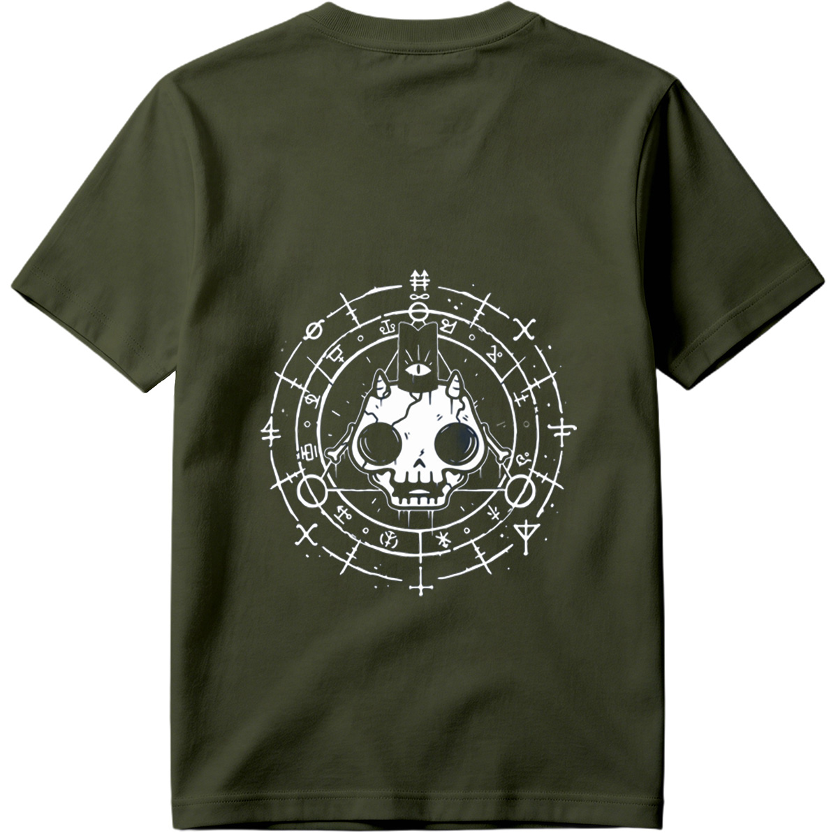 Skull with Horns and Mystical Symbols - Tee