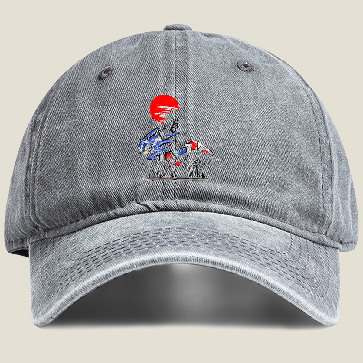Sonic the Hedgehog Running at Sunset - Washed Denim - Baseball Cap