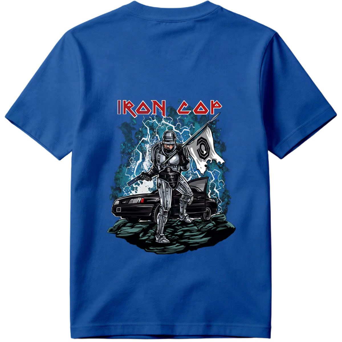 Iron Cop: Robo-Police Officer with Flag and Car - Tee