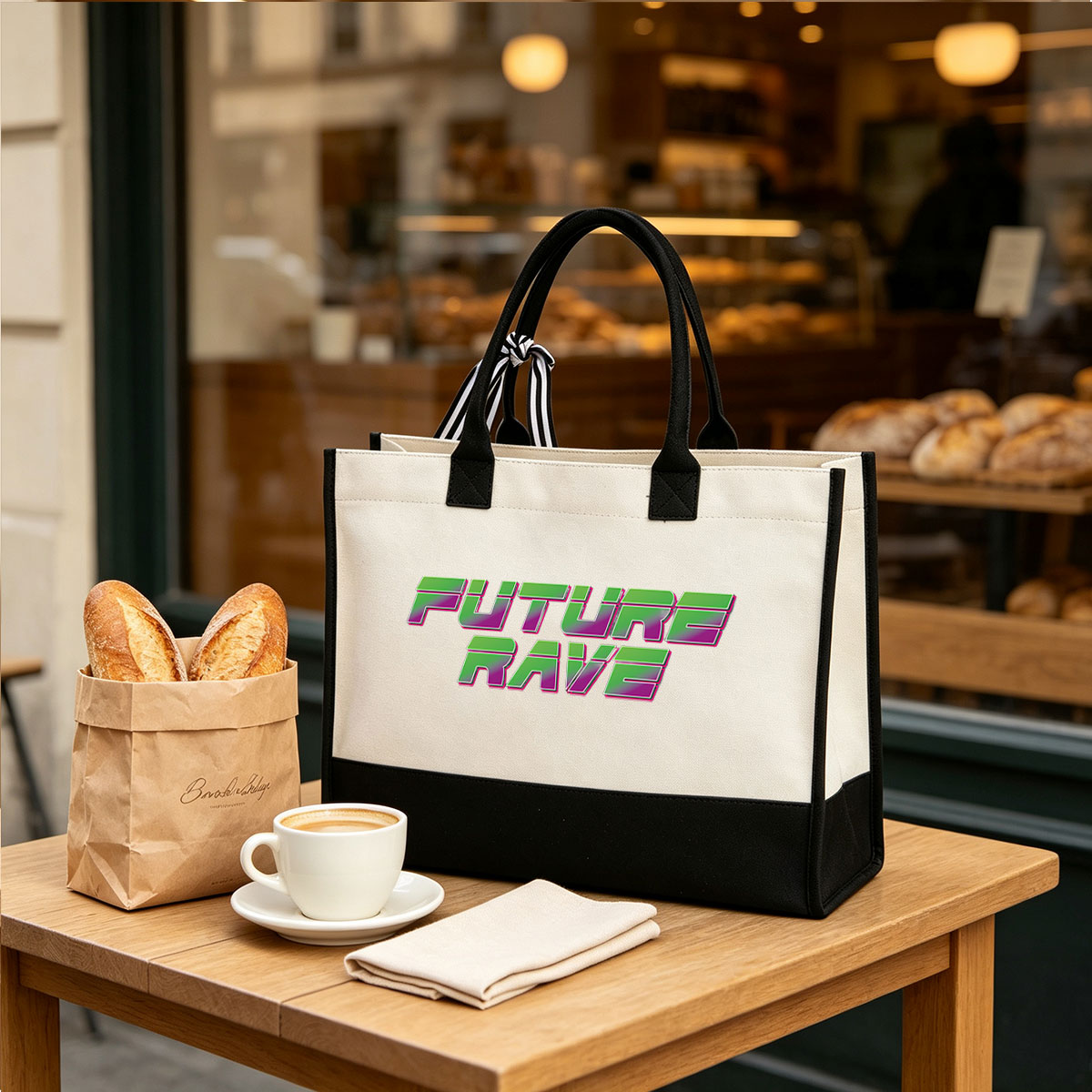 Future Rave - Canvas patchwork gift tote bag