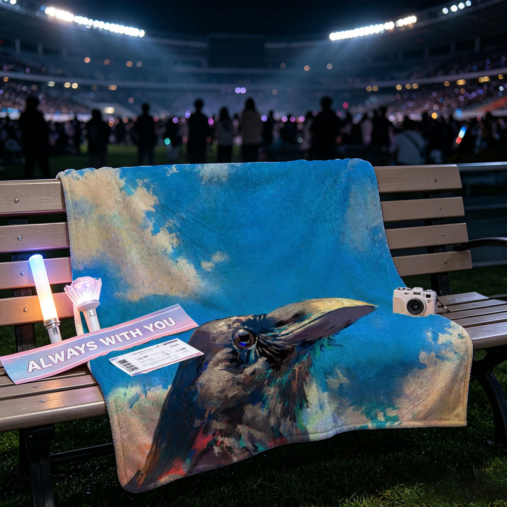 Crow Against Vibrant Sky Painting - Blankets