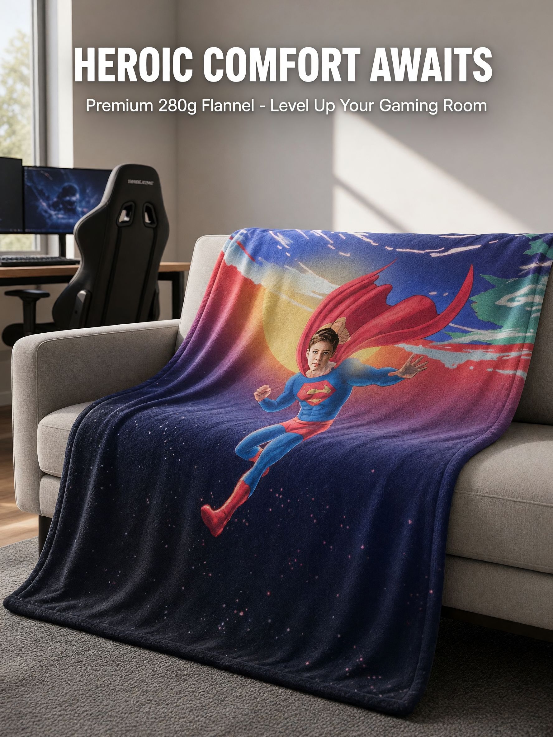 Custom Photo Flannel Blanket Personalized Superhero Face Throw Ultra Soft Skin Friendly Bed Couch Blanket Gift