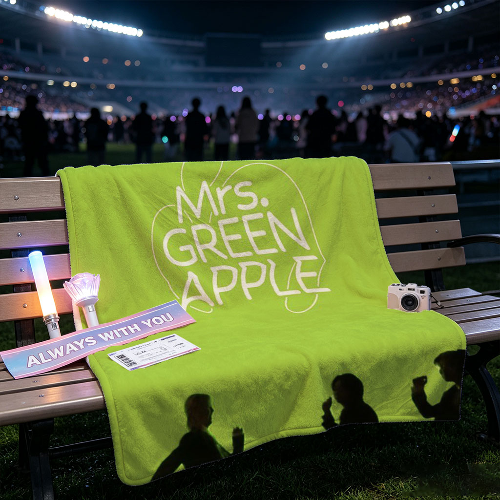 Mrs. GREEN APPLE Band Members Silhouettes Walking on Green Background - Blankets
