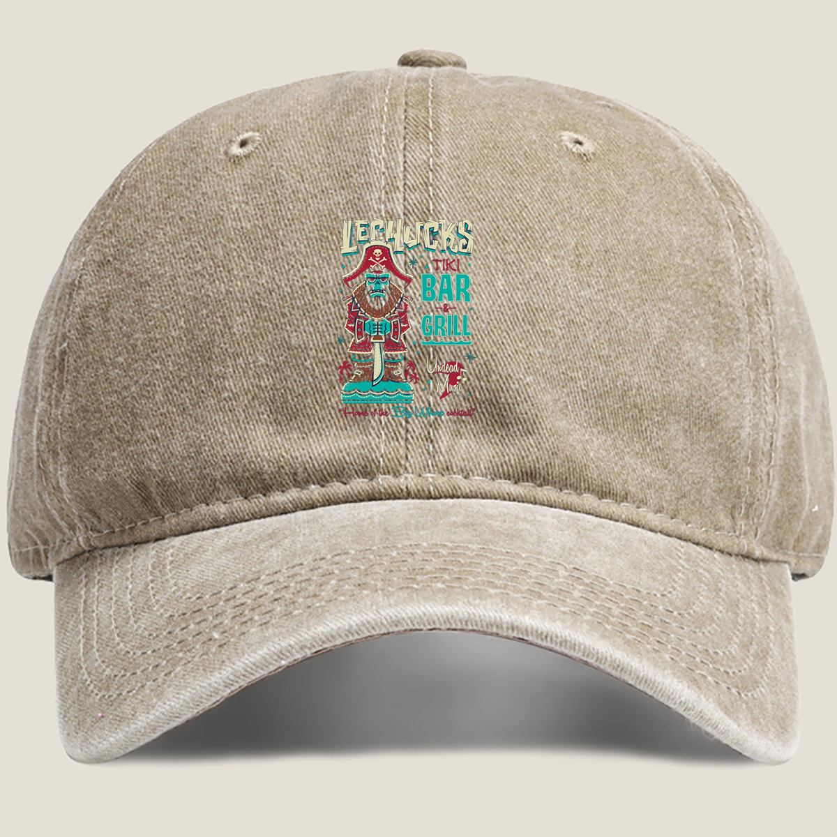LeChuck's Tiki Bar & Grill: Home of the Big Whoop Cocktail - Washed Denim - Baseball Cap