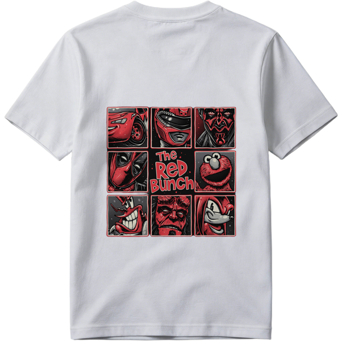 The Red Bunch: Lightning McQueen, Darth Maul, Deadpool, Elmo, Dr. Seuss's The Grinch, Hellboy, and Knuckles - Tee