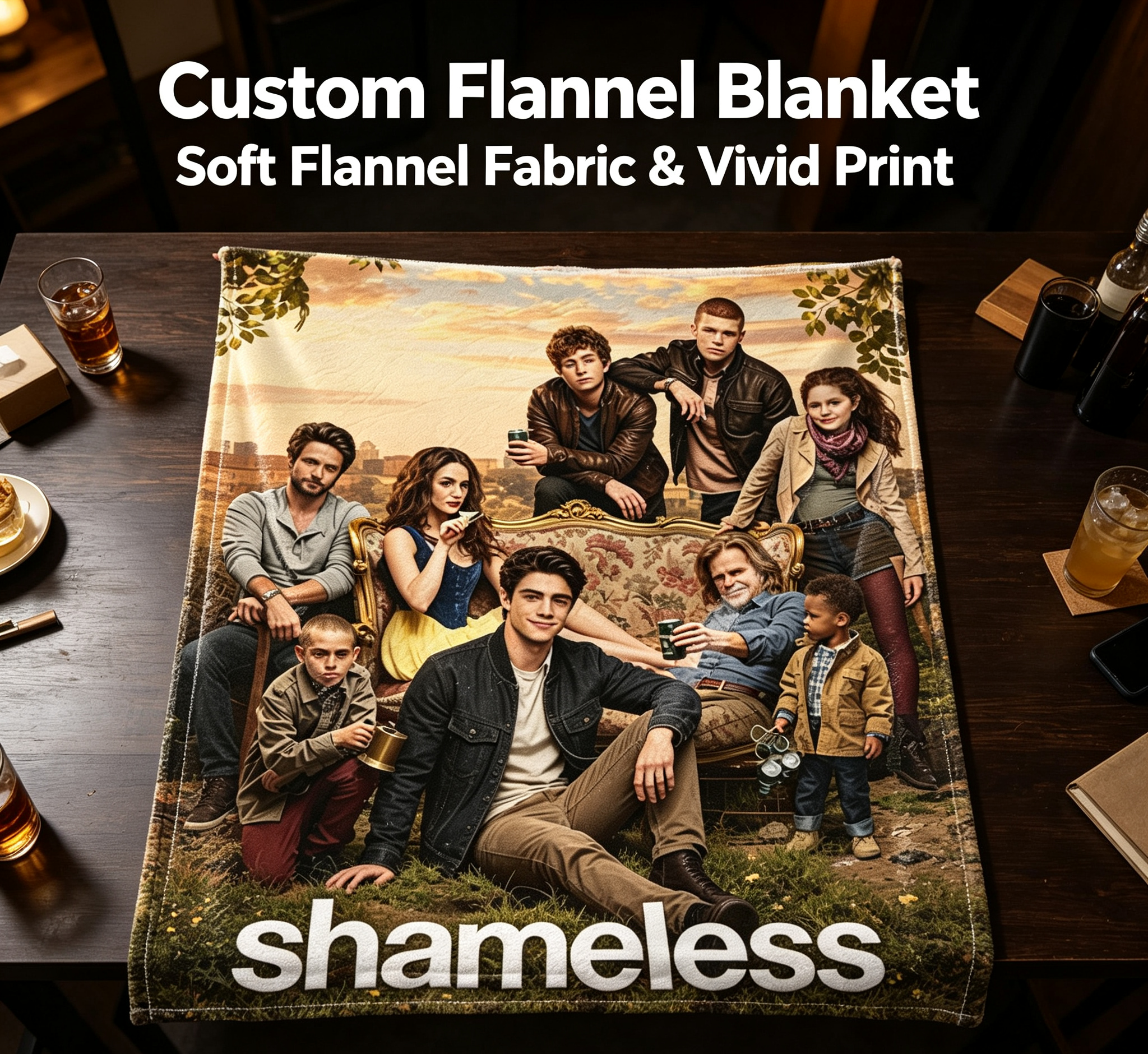 Custom Face Blanket Shameless TV Show Flannel Blanket for Couch and Bed Cozy Gift for Fans and Family Gatherings