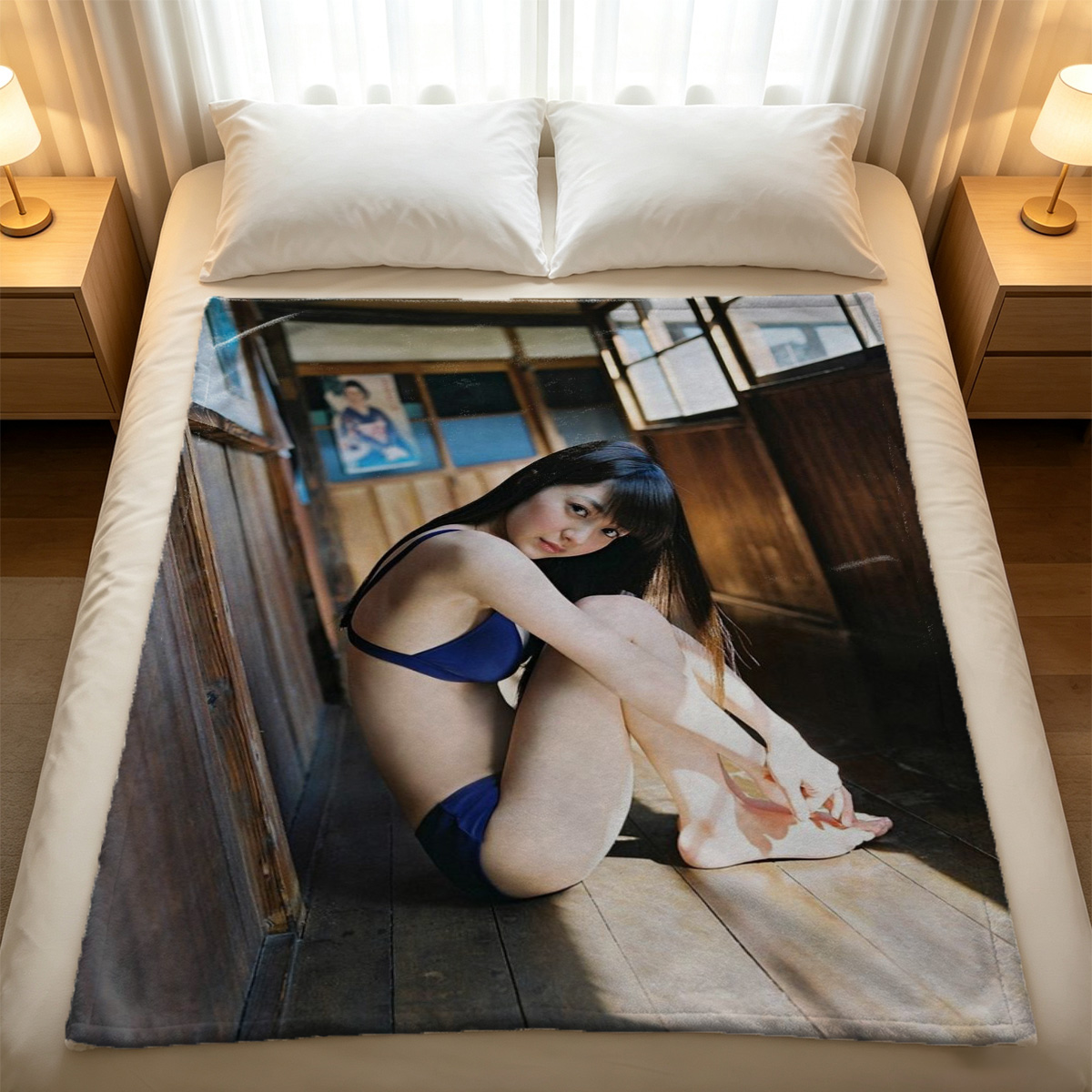 Two Women in Red Bondage Rope and Lingerie Embracing - Blanket