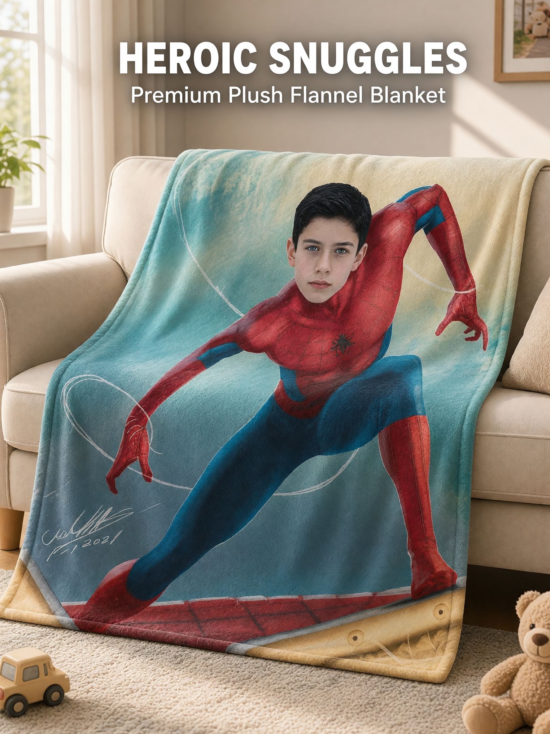Custom Photo Face Superhero Flannel Blanket, Personalized Soft Fleece Throw for Bed Couch, Cozy Unique Keepsake Gift