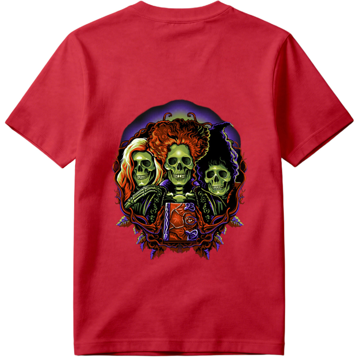 Three Skulls with Vibrant Hair and Ornate Design - Tee