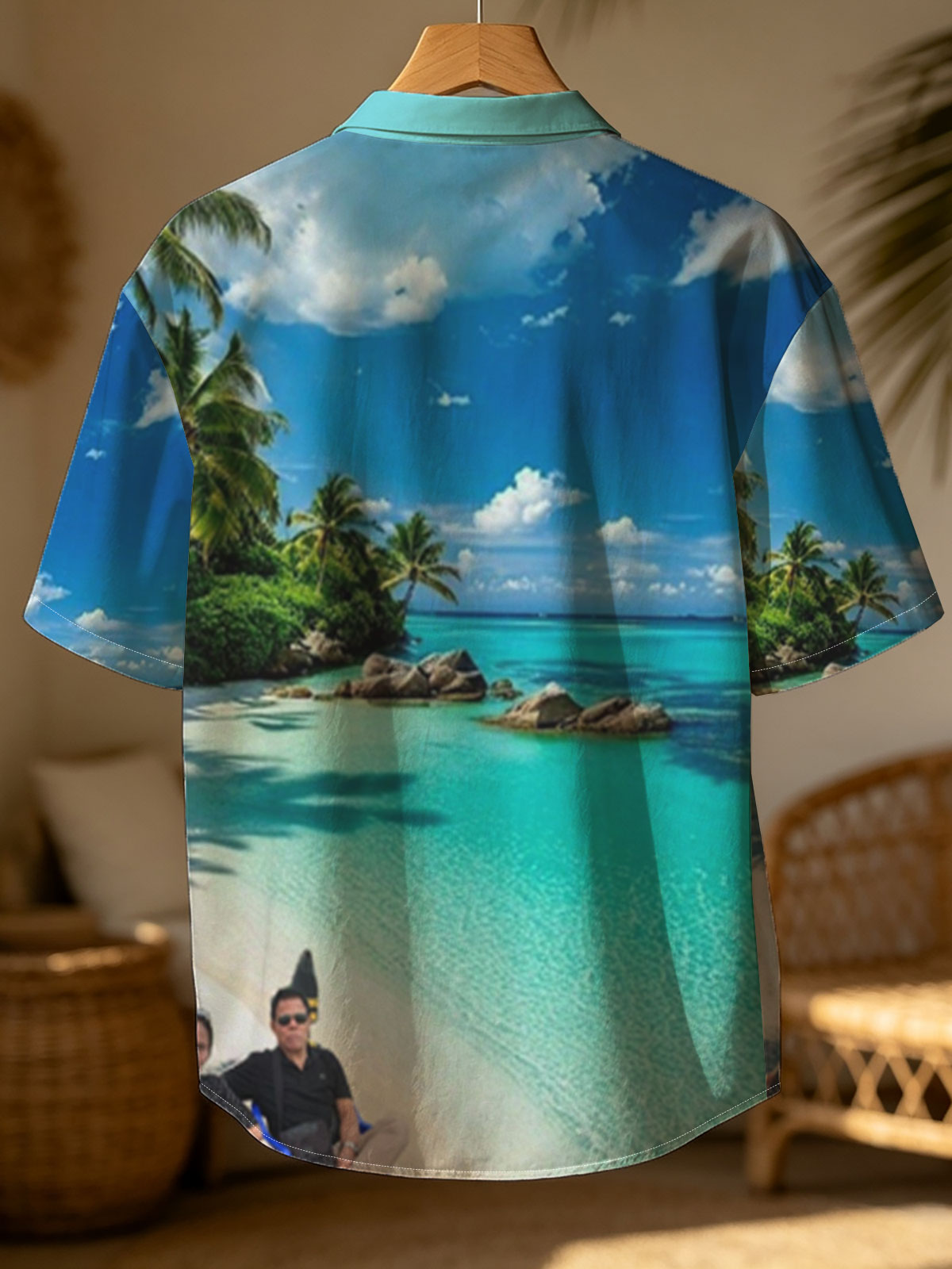 Couple relaxing on a tropical beach with turquoise waters and palm trees -  Shirt