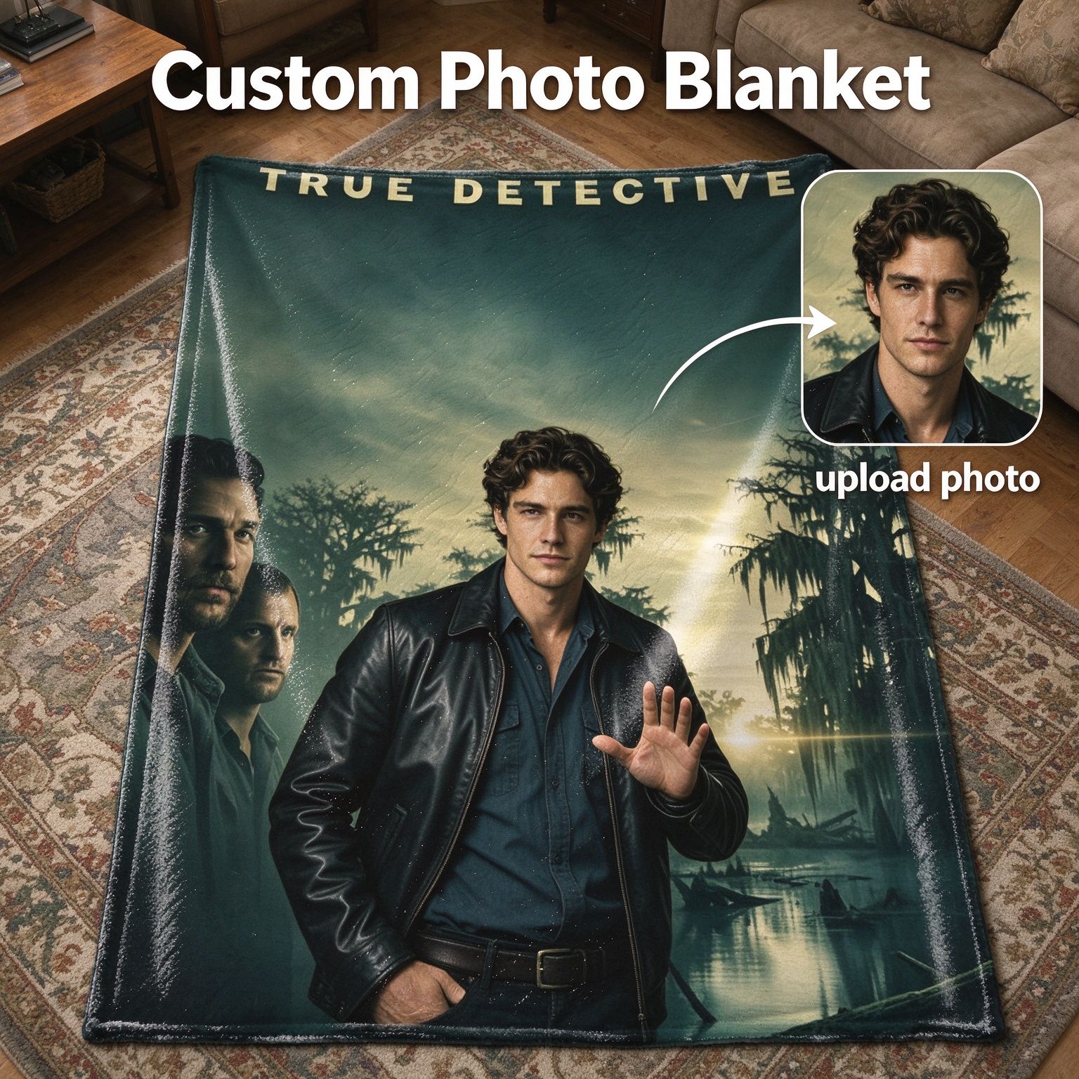 Custom Face Portrait Flannel Fleece Blanket, Ultra Soft Personalized Photo Throw Blanket for Bed Couch and Travel