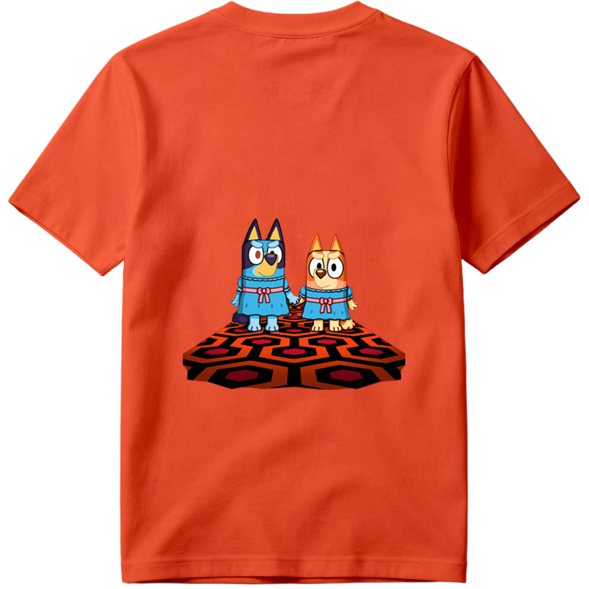 Bluey and Bingo in Matching Dresses on a Patterned Rug - Tee