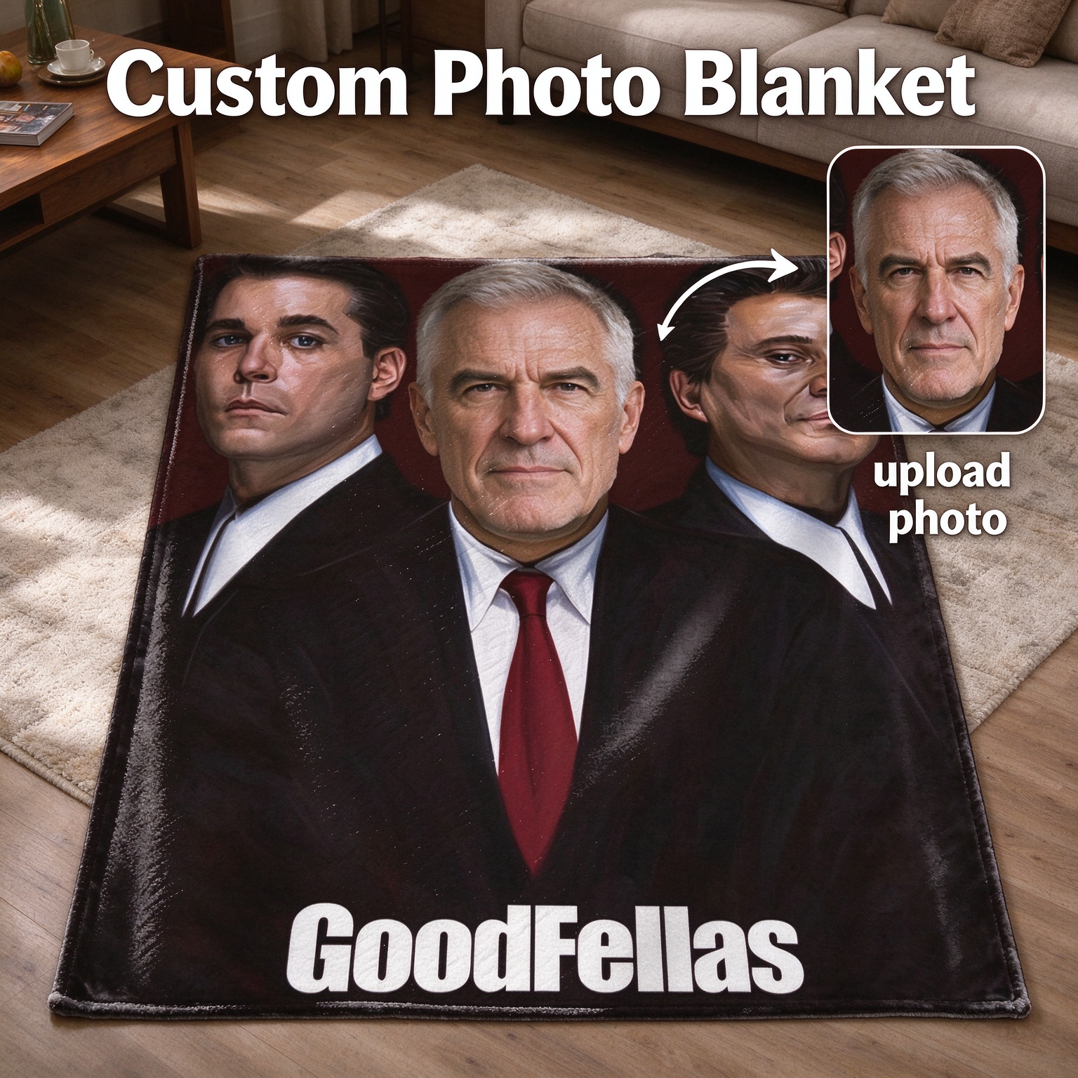 Custom Face Photo Flannel Throw Blanket, Soft Anti-Pilling Fleece Bed Spread, Ideal Personalized Gift for Movie Fans