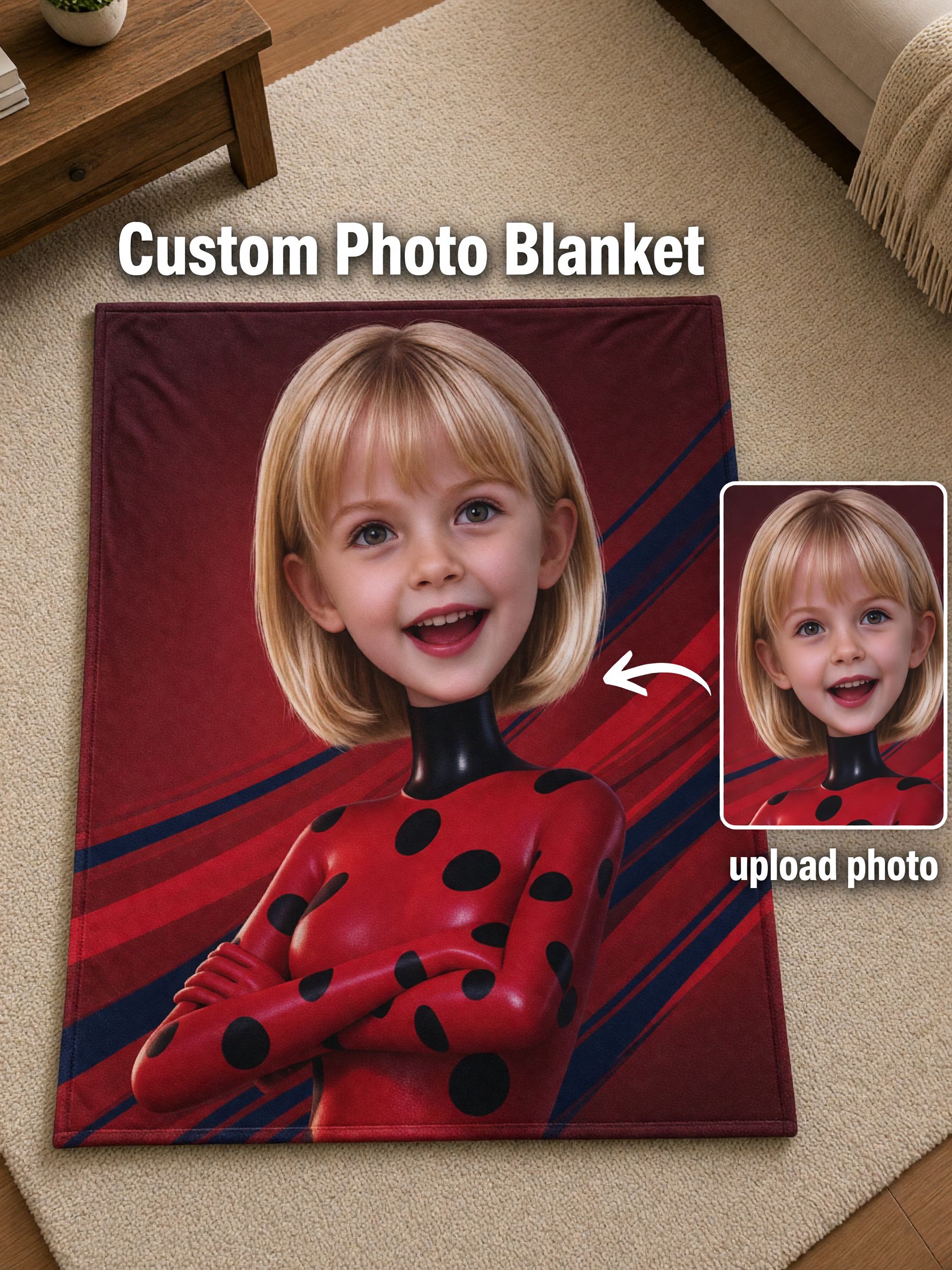 Custom Face Photo Flannel Blanket, Personalized Superhero Portrait Plush Throw, Cozy Bed Couch Keepsake Gift