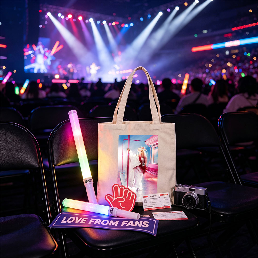 Nicki Minaj in a Pink Fantasy Scene with Futuristic Bus and Clouds - Canvas tote bags