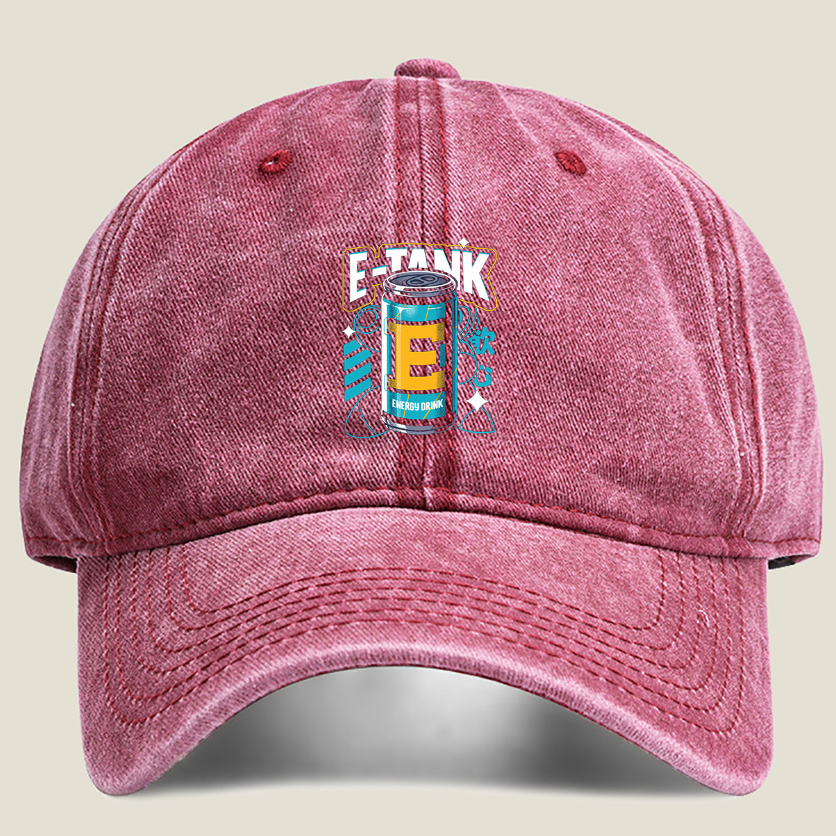 E-Tank Energy Drink Can Design - Washed Denim - Baseball Cap
