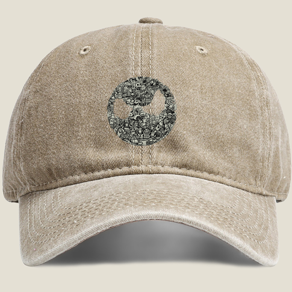 Tim Burton's Nightmare Before Christmas Character Collage - Washed Denim - Baseball Cap