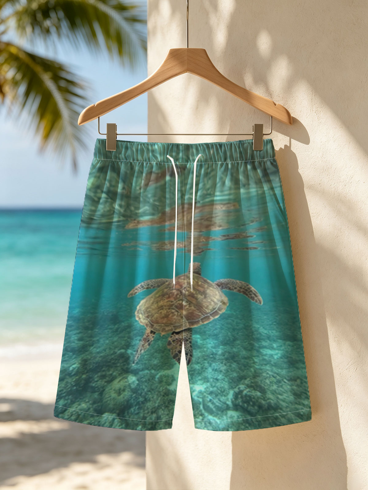 Sea Turtle Swimming in Clear Blue Waters -  Beach shorts