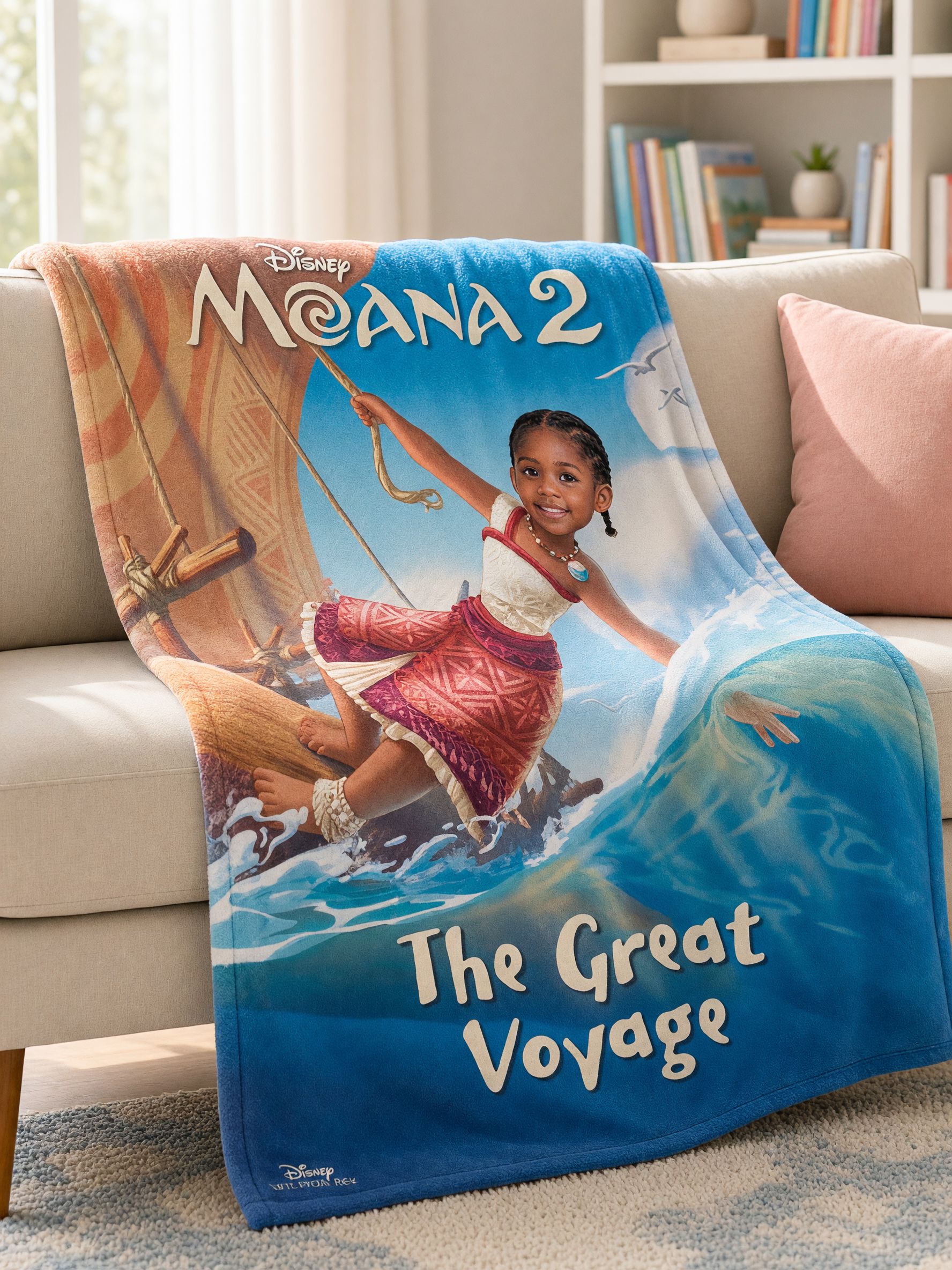 Custom Face Photo Flannel Blanket Soft Ocean Adventure Voyage Throw Blanket for Kids Bed Couch Personalized Birthday