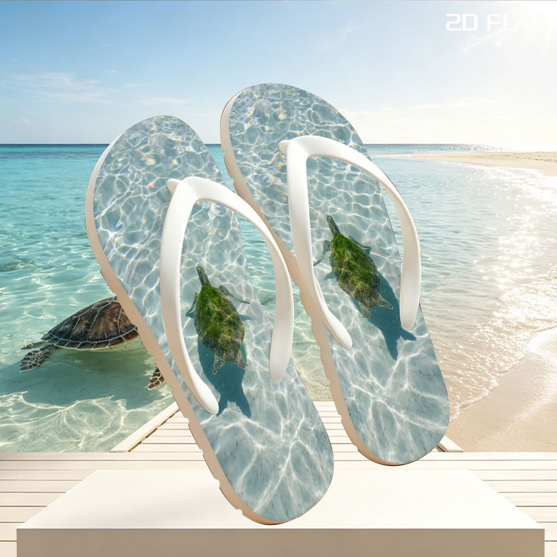 Sea turtle swimming in clear shallow water -  flip-flops