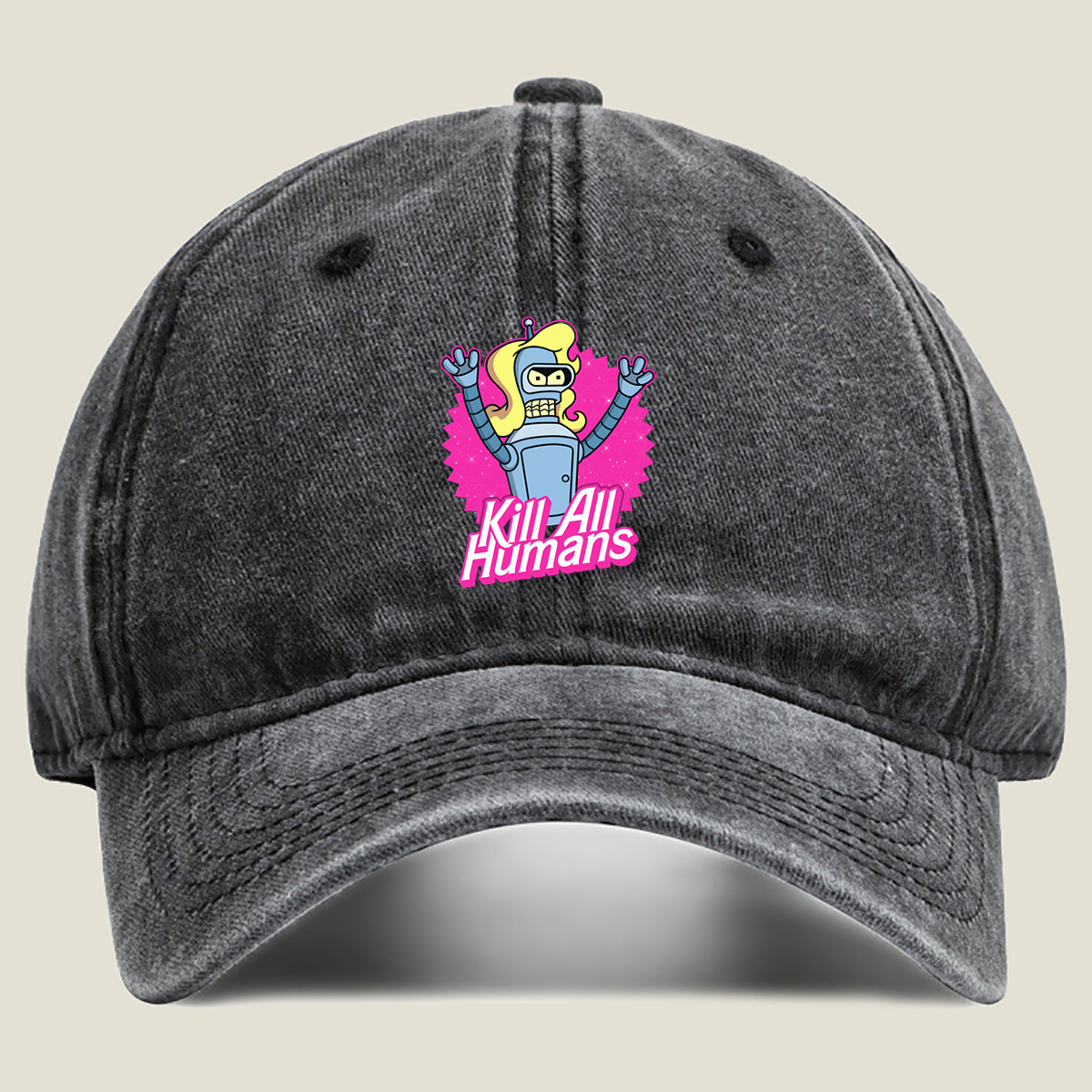 Futurama Bender Kill All Humans - Washed Denim - Baseball Cap