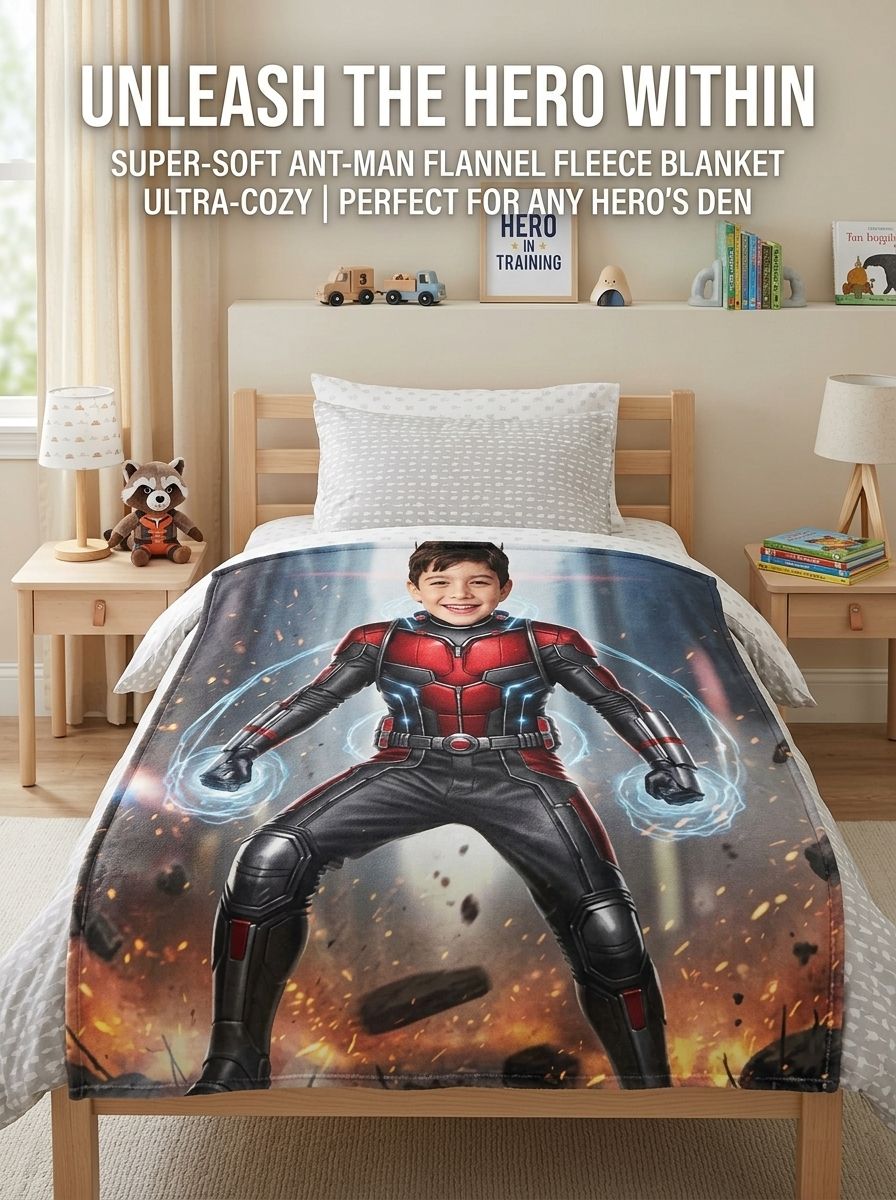 Personalized Superhero Face Photo Blanket Custom Flannel Fleece Throw for Kids Boys Bedroom Sofa Cozy Bedding Gift
