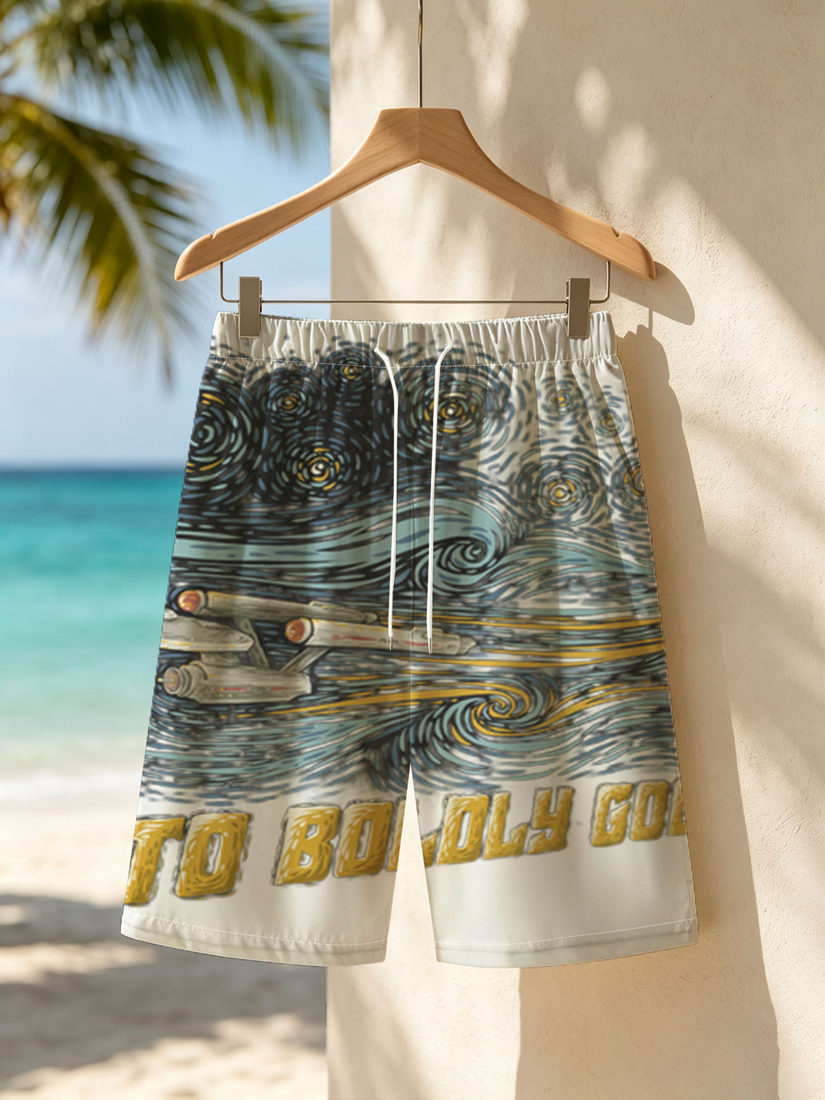 Star Trek USS Enterprise in Van Gogh Style: To Boldly Cogh -  Beach shorts