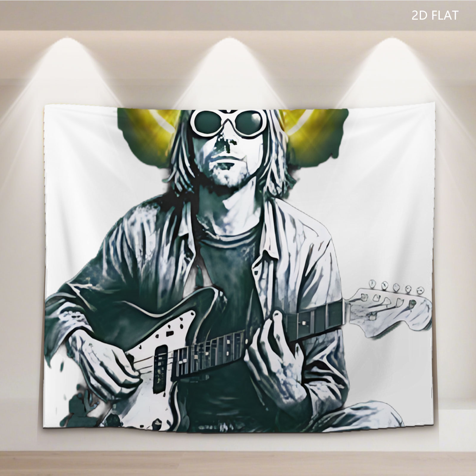 Kurt Cobain Playing Guitar with Neon Smile Halo - Tapestry